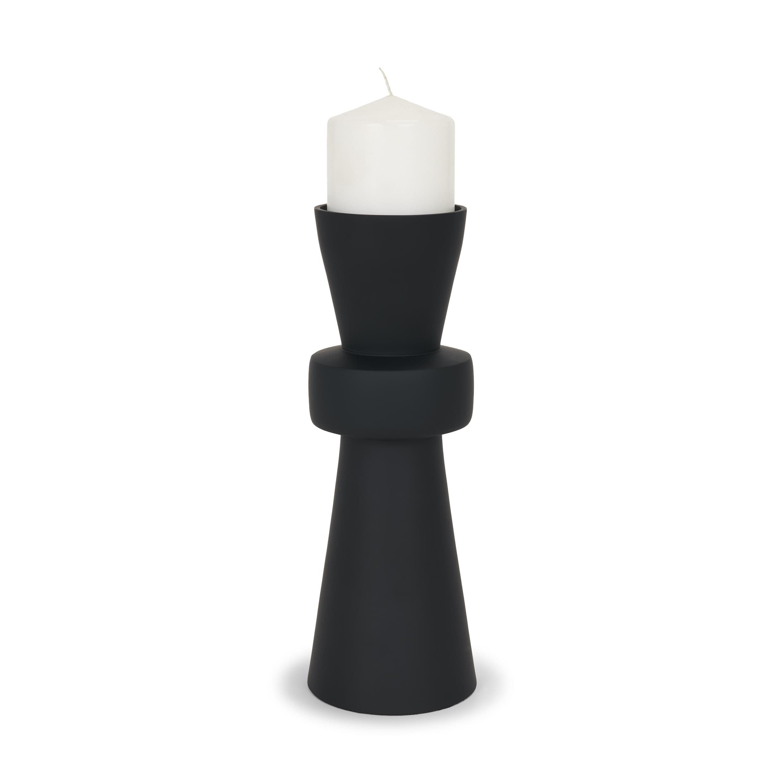 Odilia Large Smooth Matte Black Metal Geometric Pillar Candle Holder — product photograph