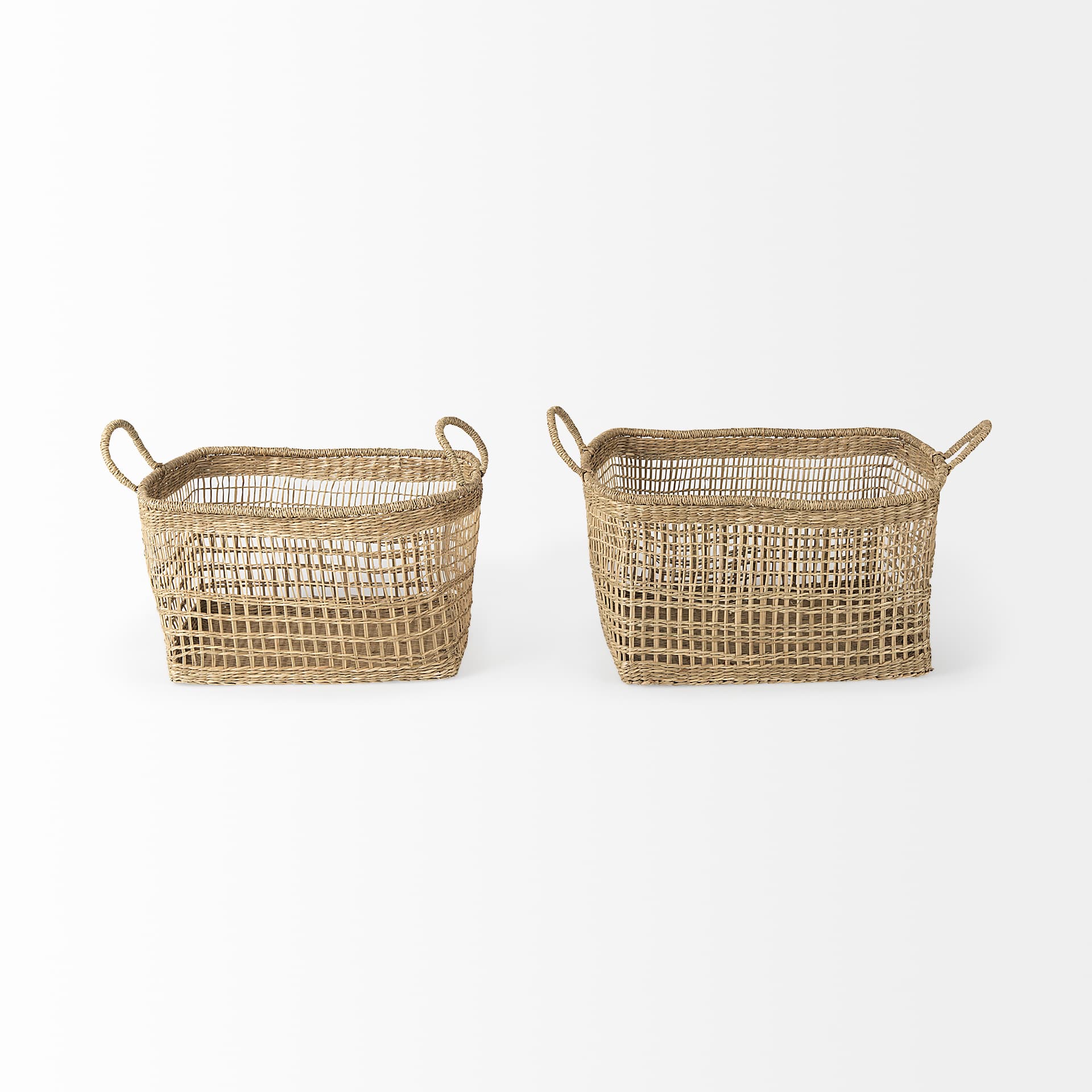 Bellisa 18.5L x 14.6W x 11.0H (Set of 2) Medium Brown Seagrass Rectangular Basket W/ Handles — product photograph
