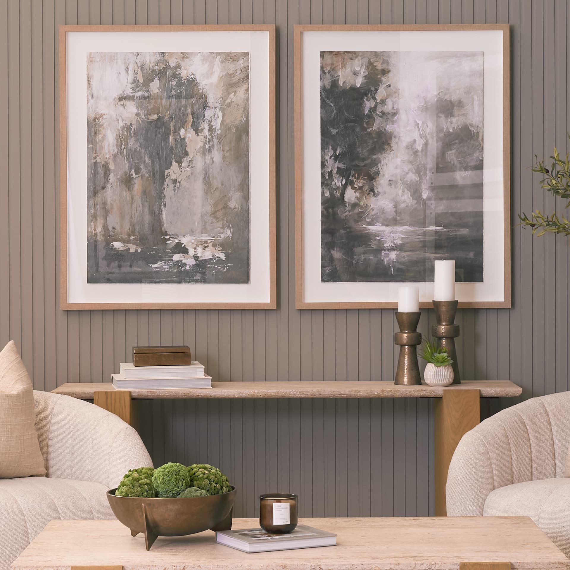 Forest Whispers I by Mercana Studio Hand-Embellished Textured Framed Artwork Matted under Glass — in a styled room