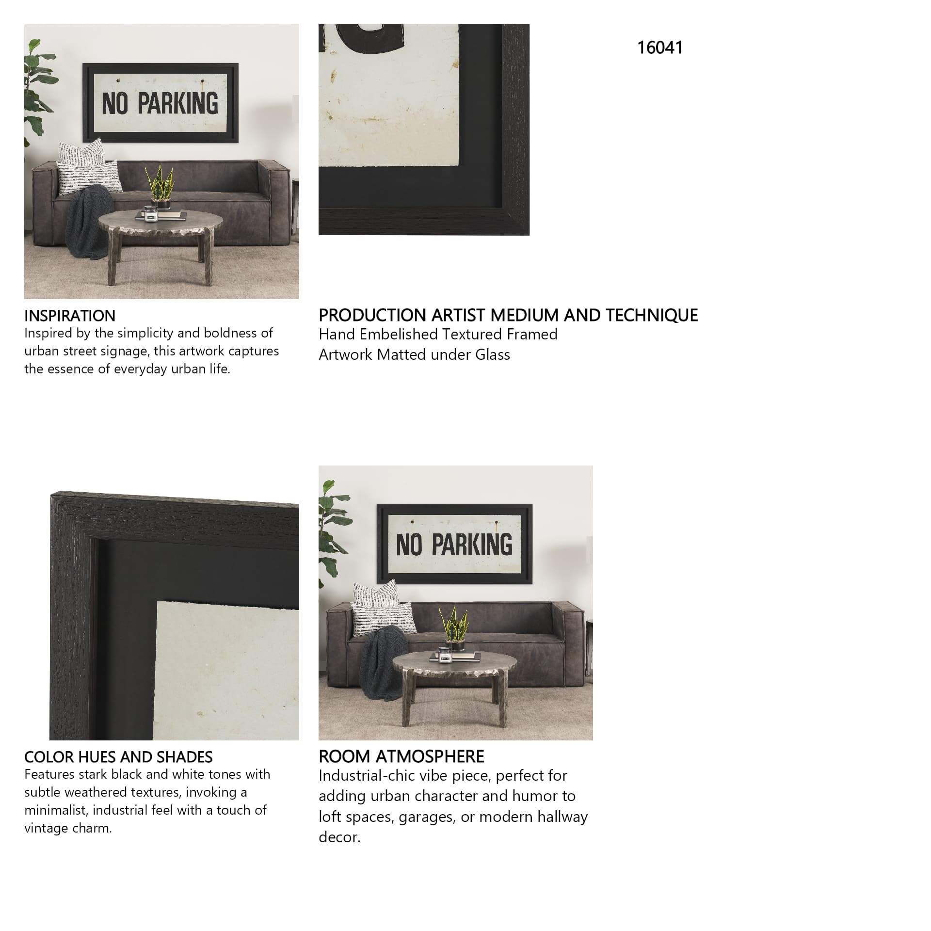No Parking LG by Mercana Studio Hand Embelished Textured Framed Artwork Matted under Glass — in a styled room