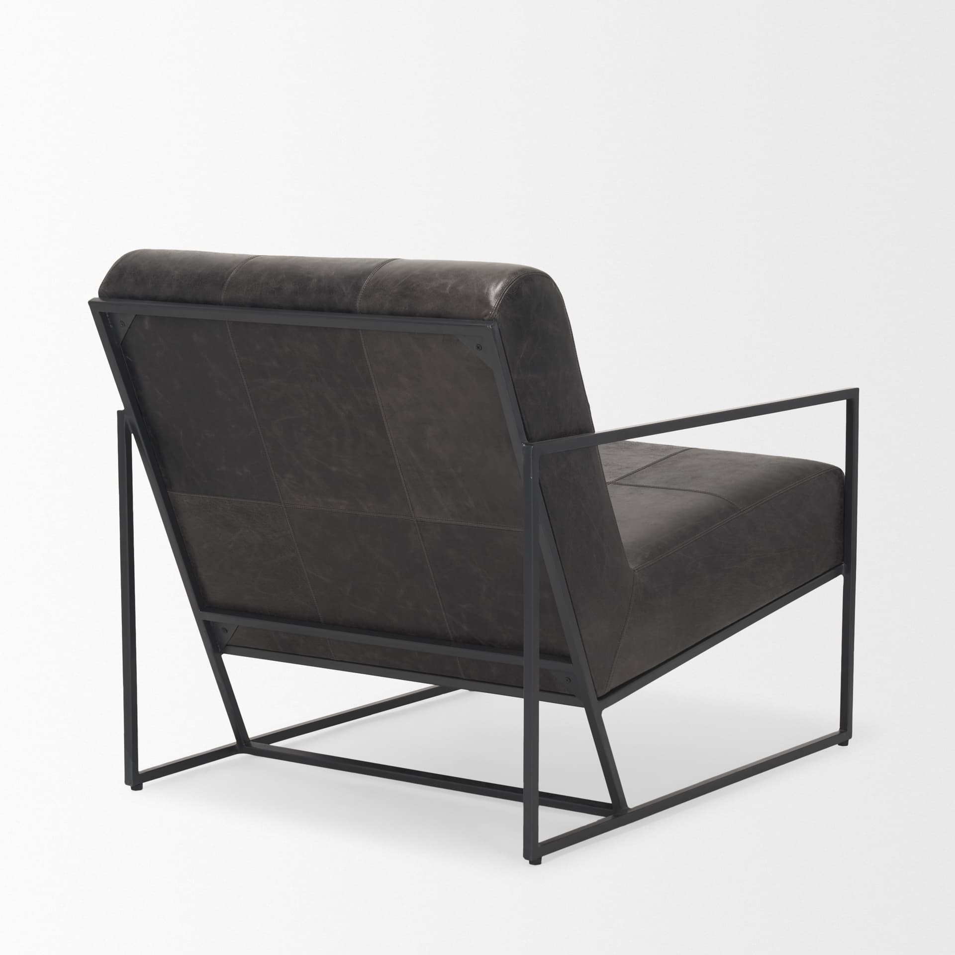 Stratton Gunmetal w/ Genuine Aged Black Leather Upholstered Accent Chair — product photograph