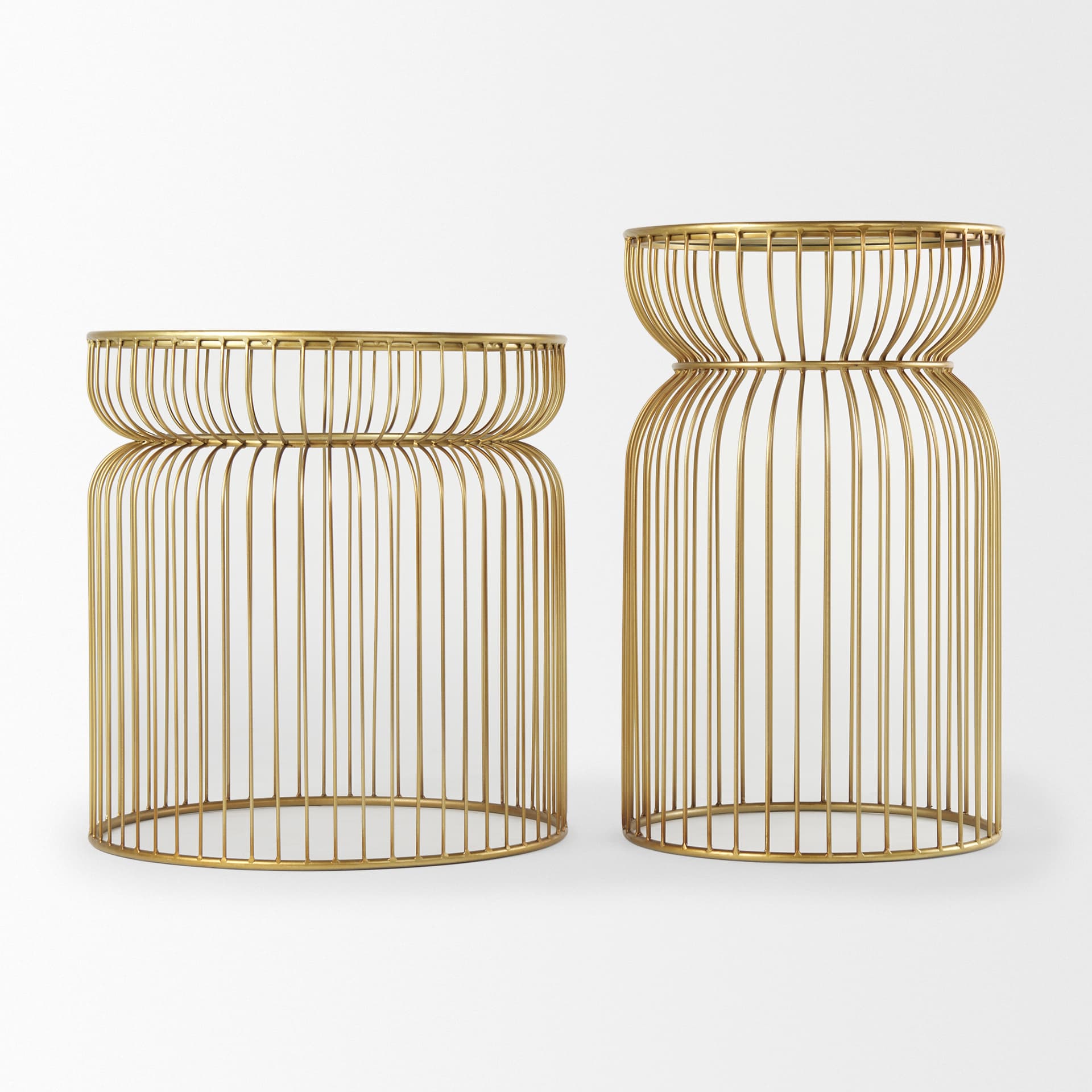Shani Set of 2 Round, Gold Metal w/ Glass Accent Tables — product photograph
