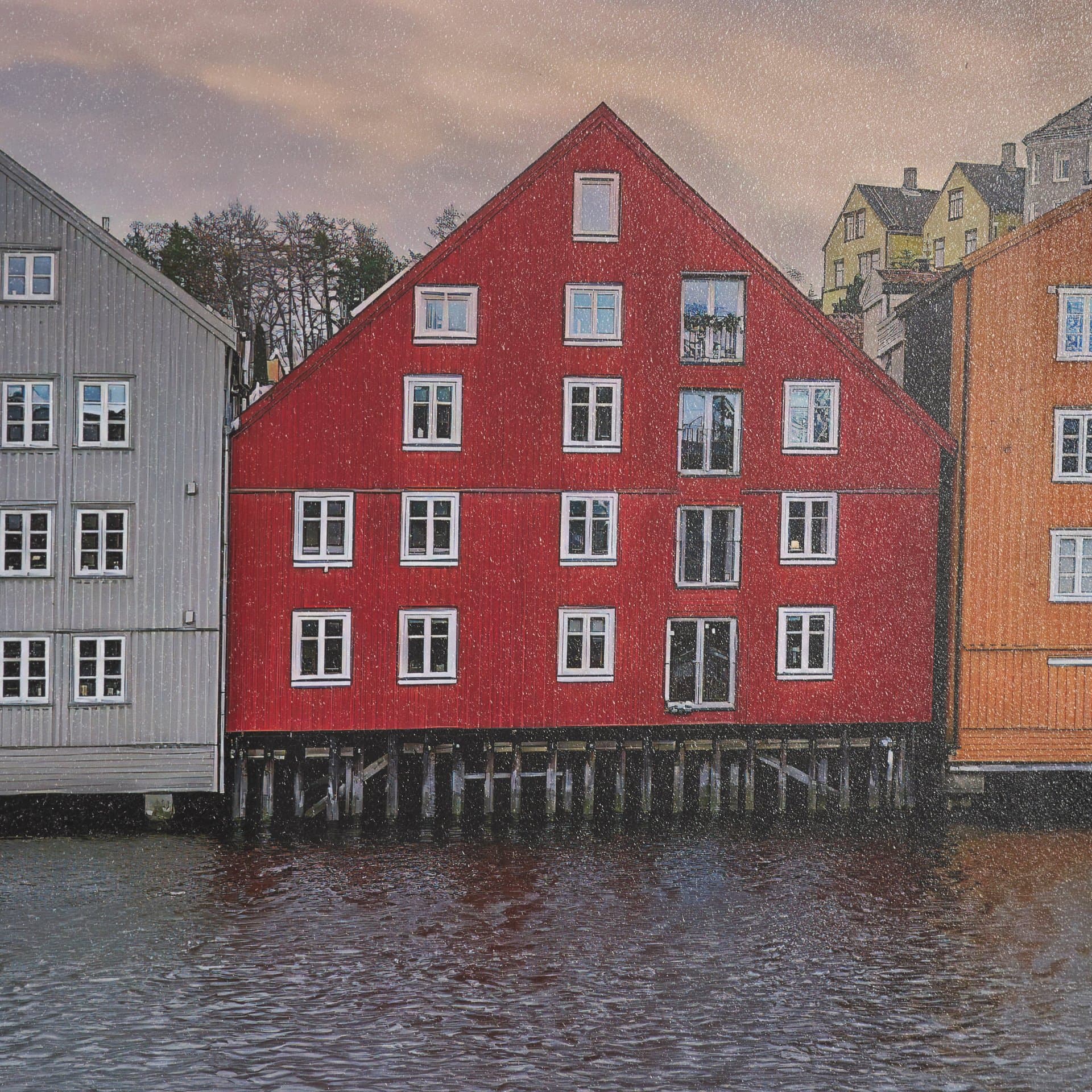 Waterfront of Alesund, Norway by Richard Silver Textured Framed Photo Print Matted under Glass — product photograph