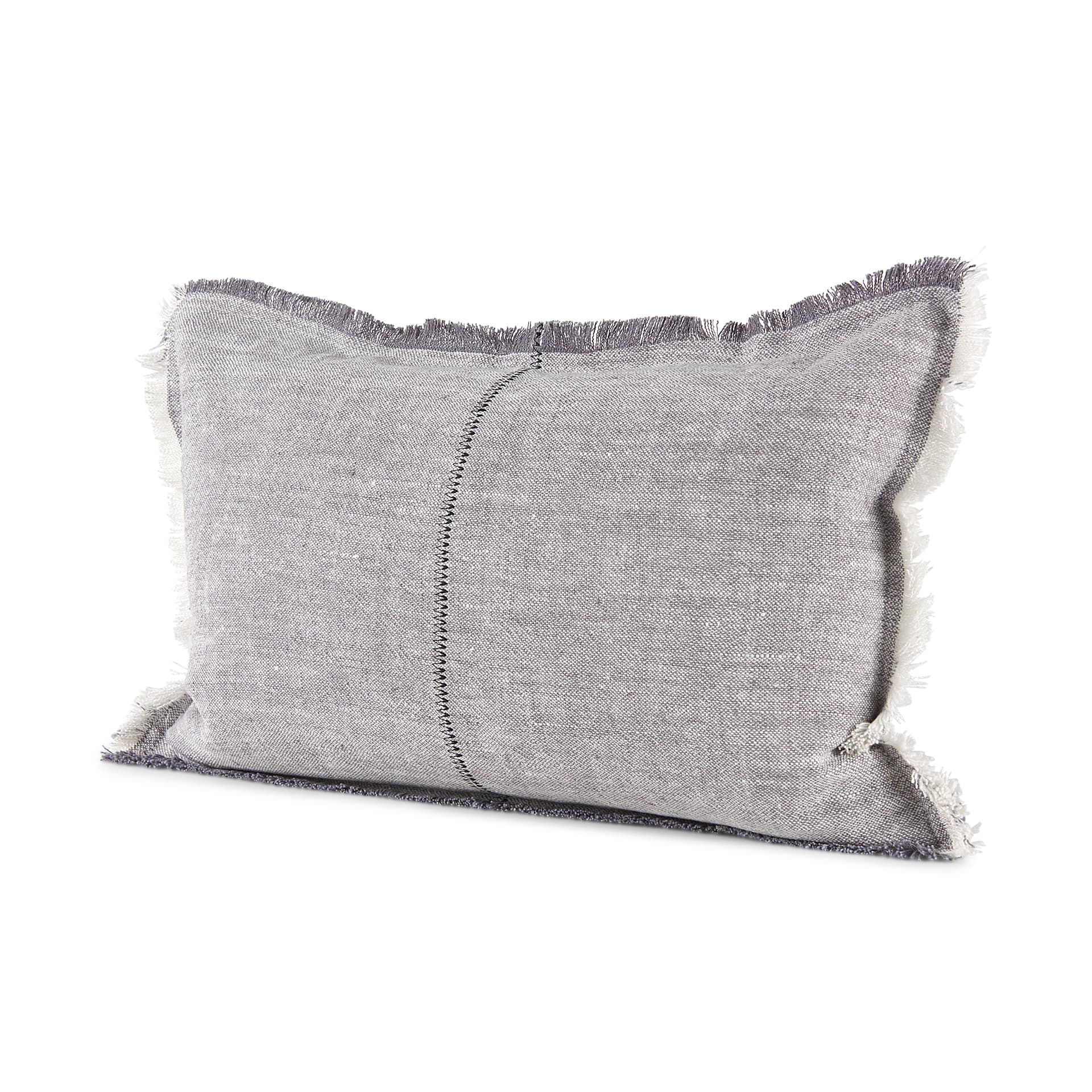Thais 13x21 Gray Fabric Fringed Pillow Cover w/Down Filler — product photograph