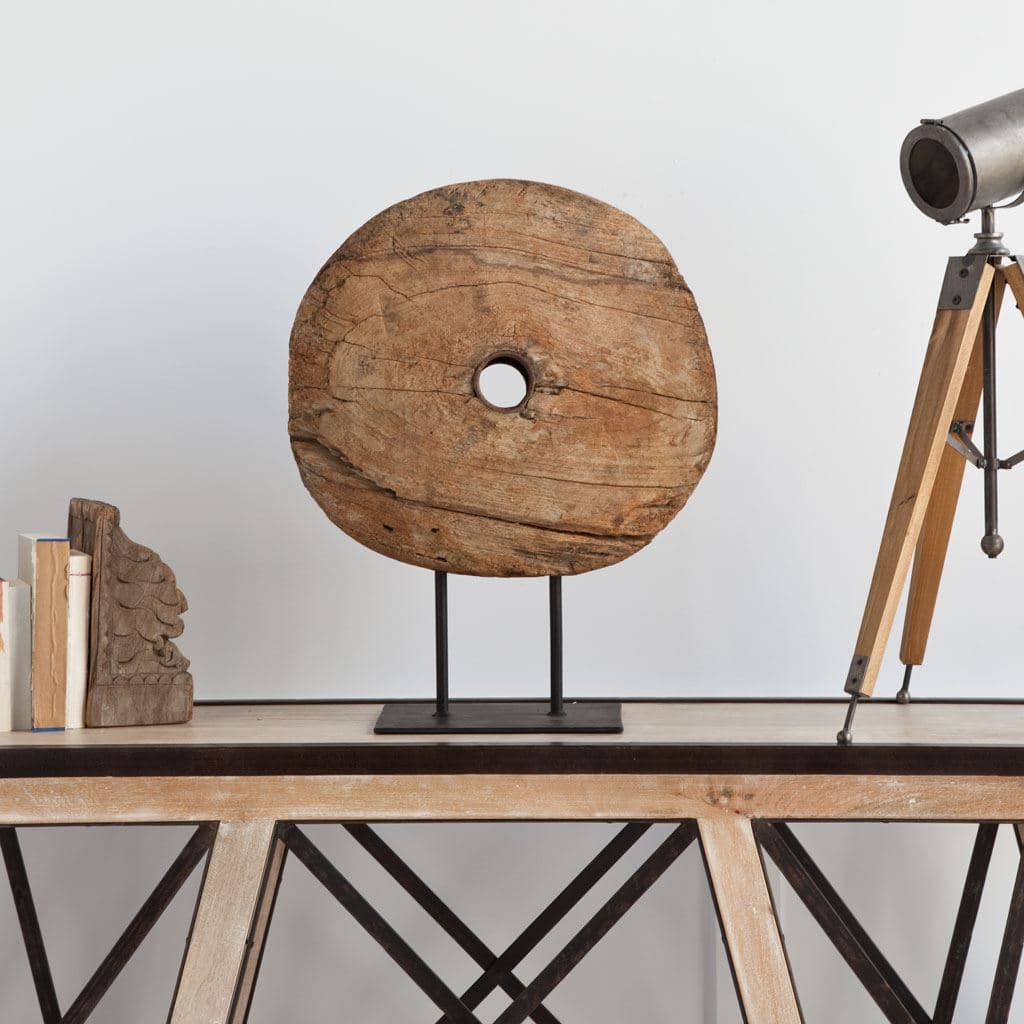 Incana 20L x 4W Natural Brown Reclaimed Wood Wheel Object — product photograph
