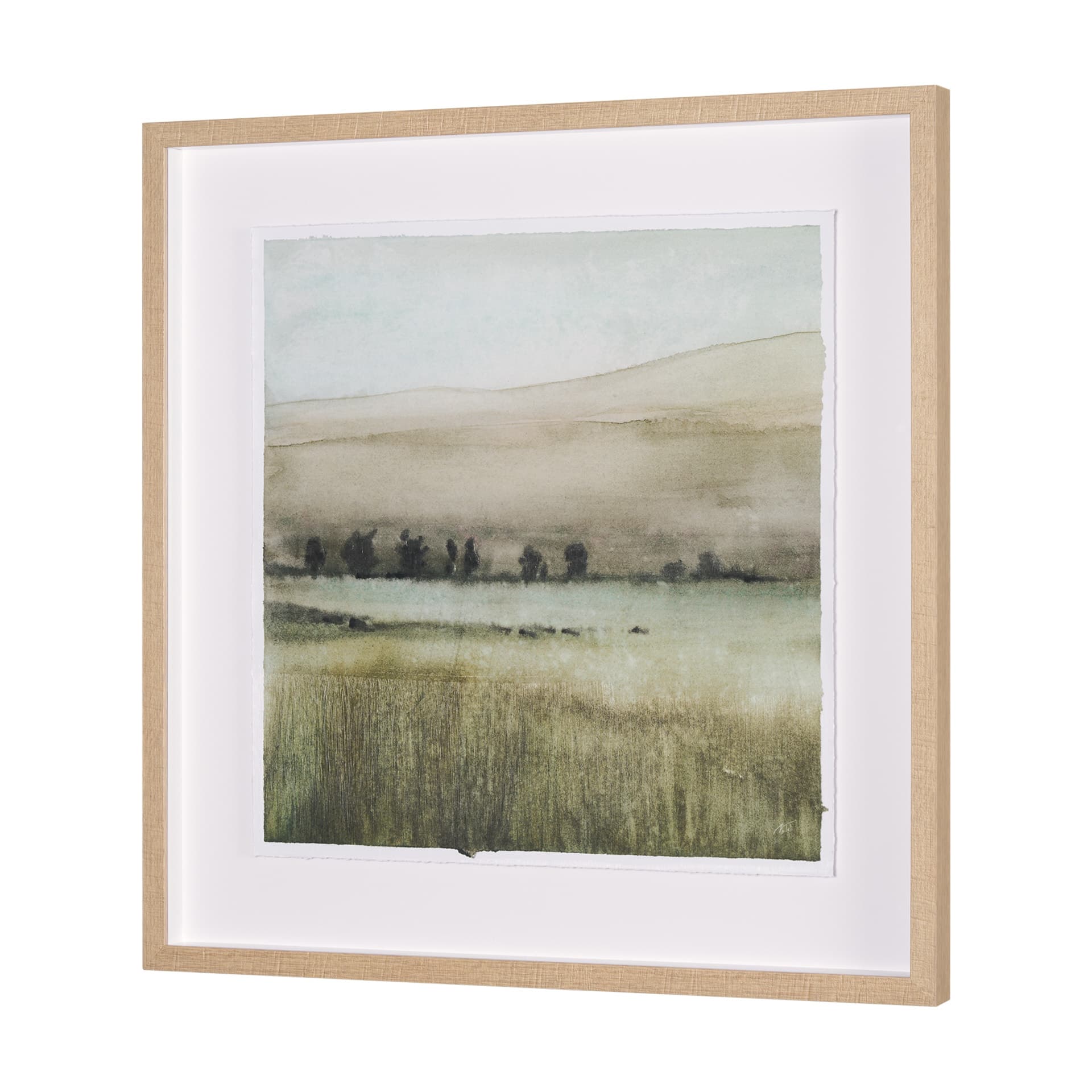 Rolling Fields I Hand Embellished Brown Framed Watercolor Art Print on Paper Mounted with Backing — product photograph