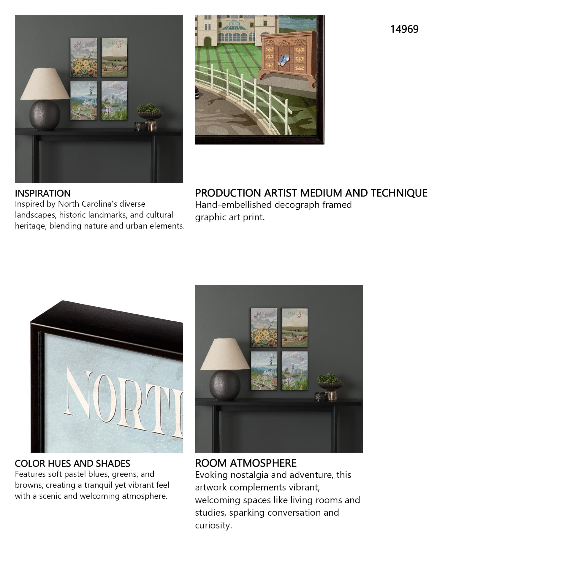 North Carolina by Mercana Studio a Hand Embellished Textured Framed Art Print — in a styled room