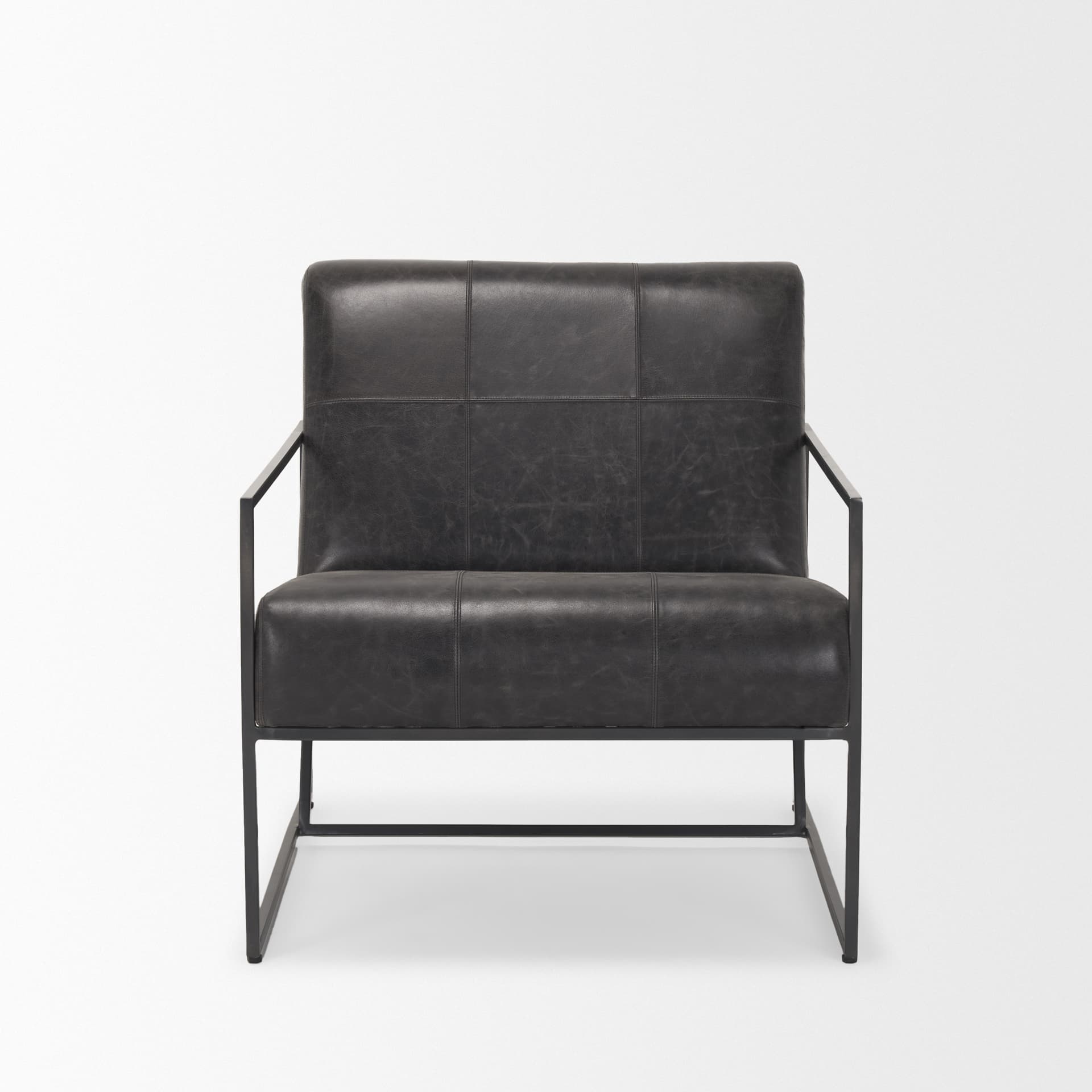 Stratton Gunmetal w/ Genuine Aged Black Leather Upholstered Accent Chair — product photograph