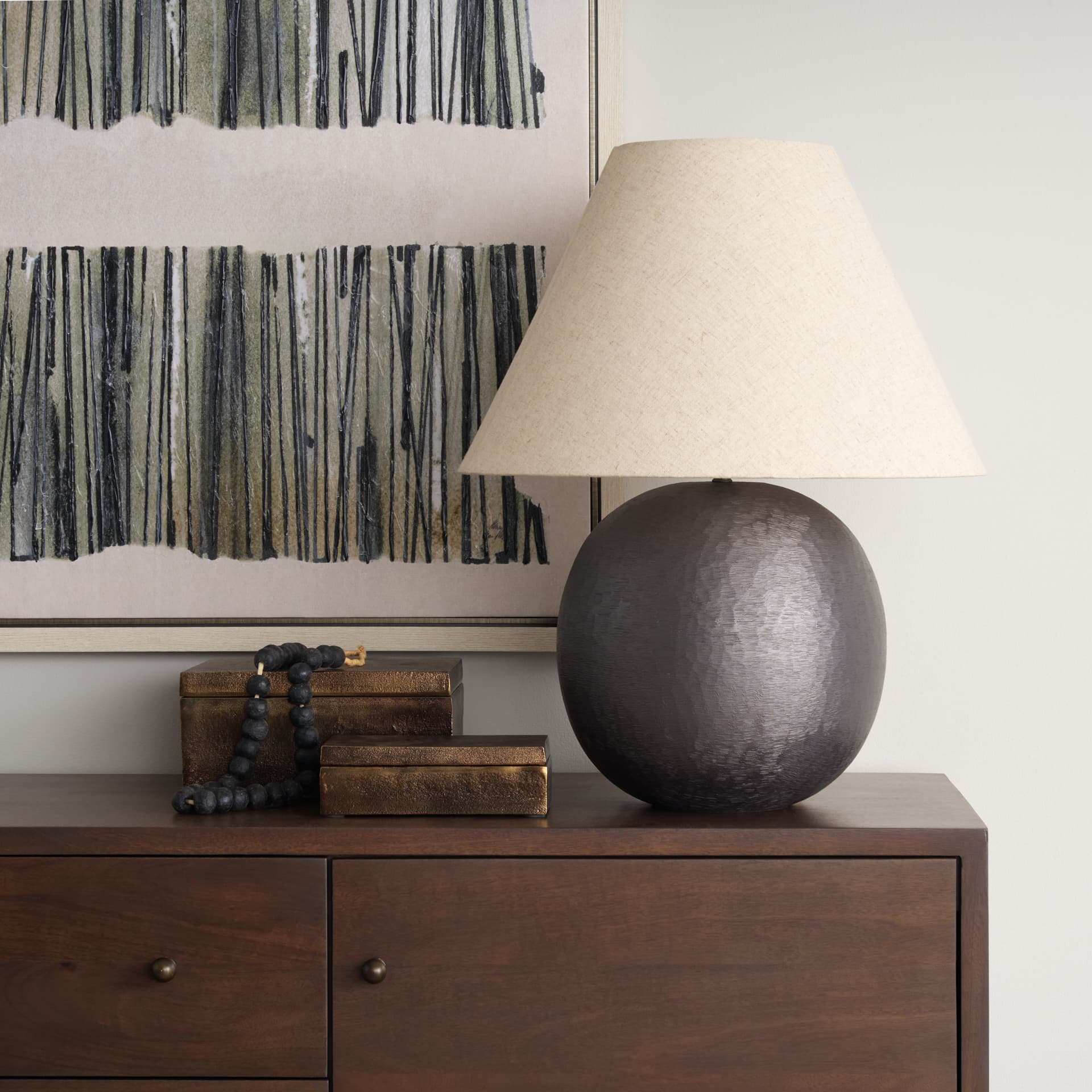 Sadiyah Black Brushed Metal w/ Beige Shade Table Lamp — product photograph