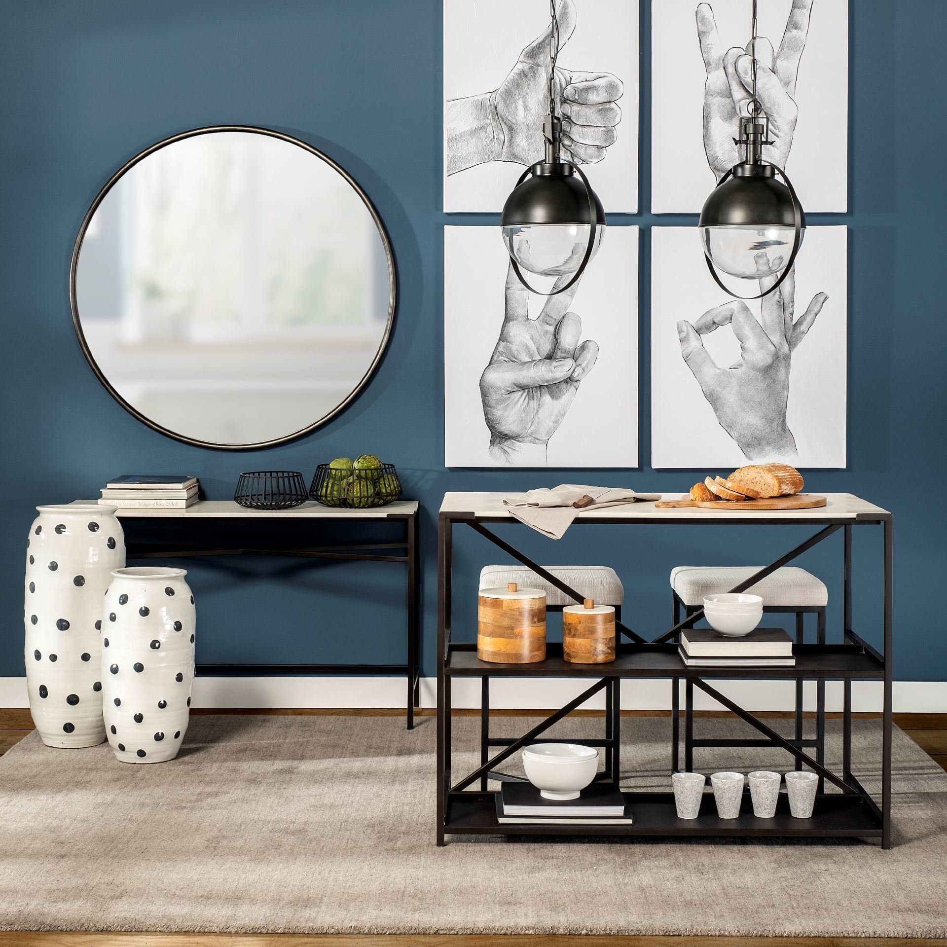 Frodo Backless 29.75in Seat Bar Stool | White Fabric w/ Black Metal — in a styled room