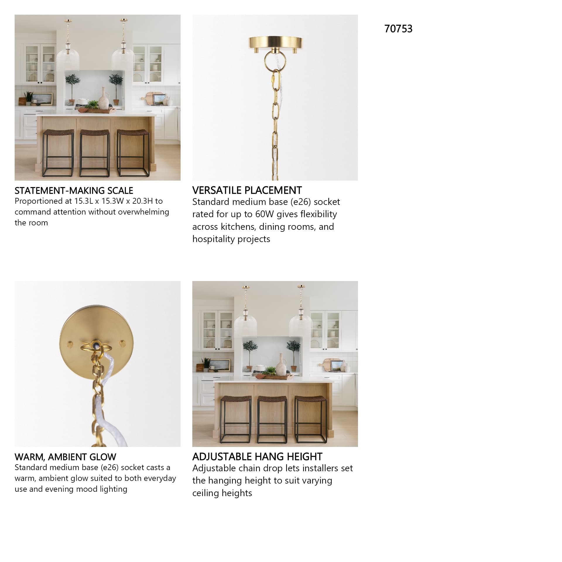 Sadah Large Clear Blown Glass w/ Gold Metal Pendant Light — in a styled room
