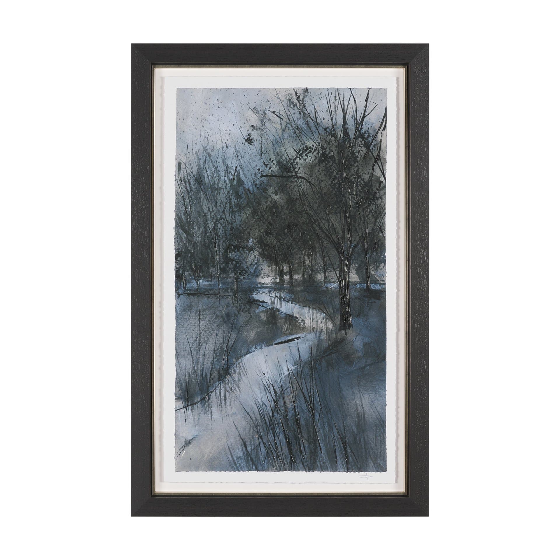 Brook and Willows II by Mercana Studio Hand Embelished Textured Framed Artwork Matted under Glass — product photograph