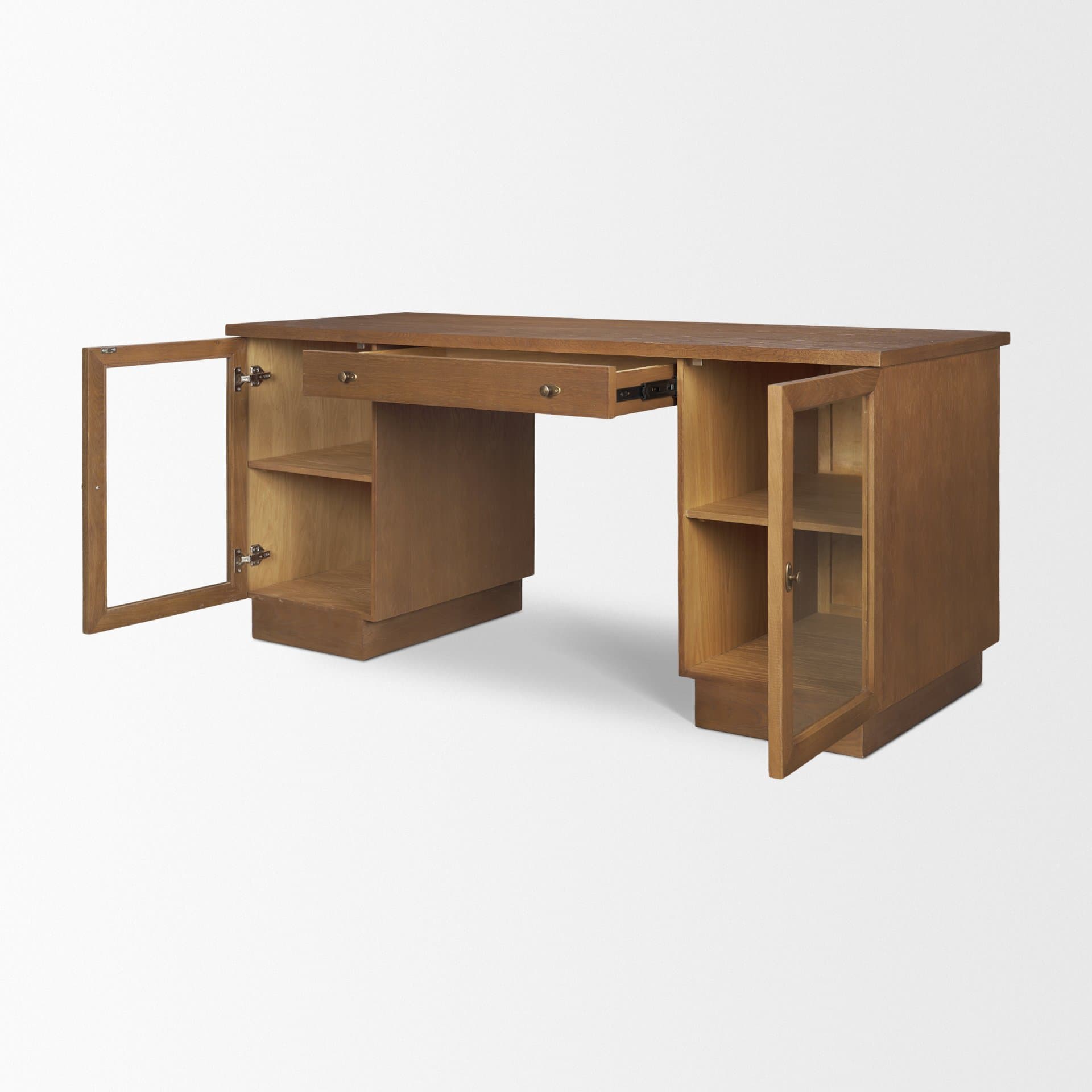 Winsford Two-Tone Oak Writing Desk w/ Glass Doors — product photograph