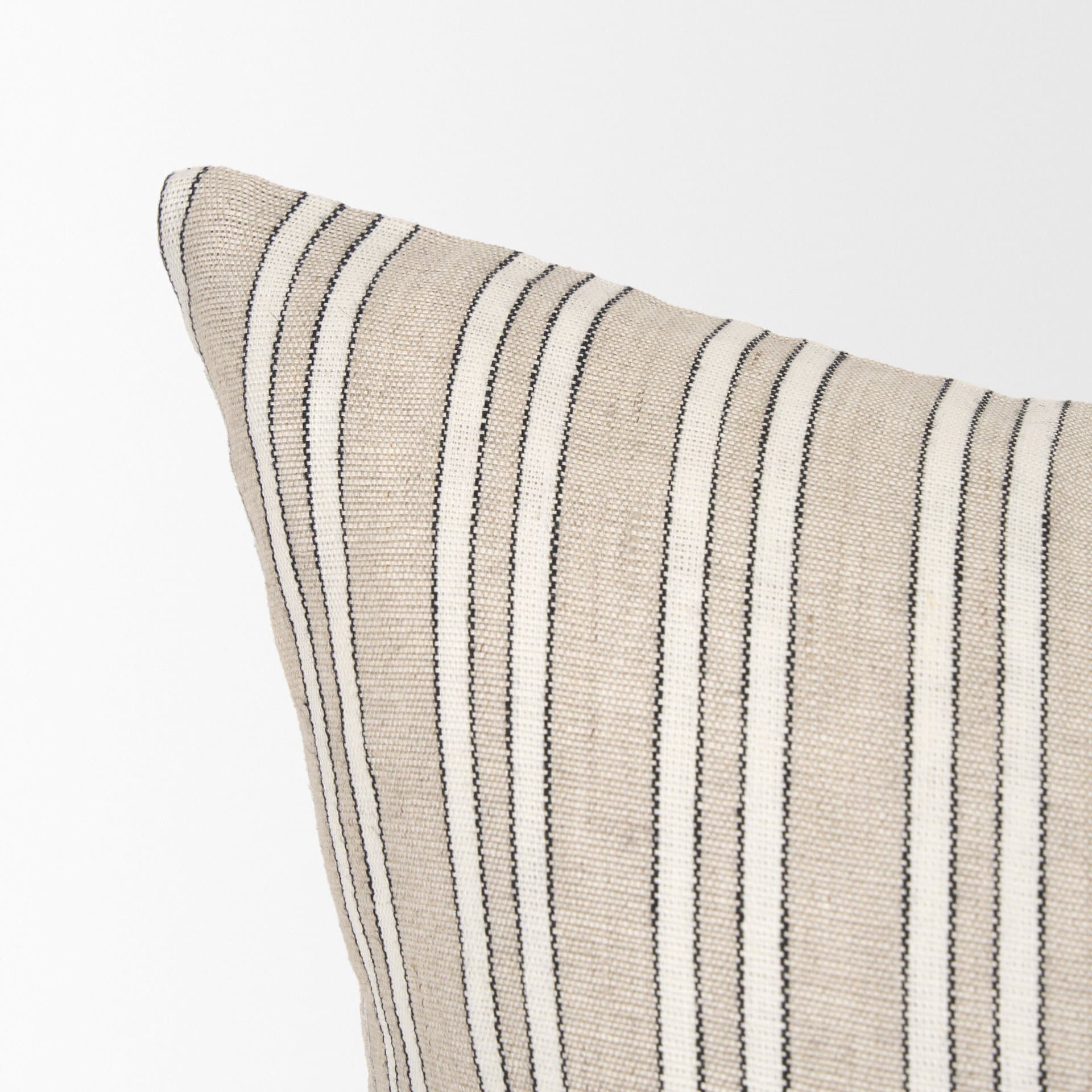 Jaxon 22x22 Beige/Black Striped Cotton-Linen Square Pillow Cover w/Down Filler — product photograph