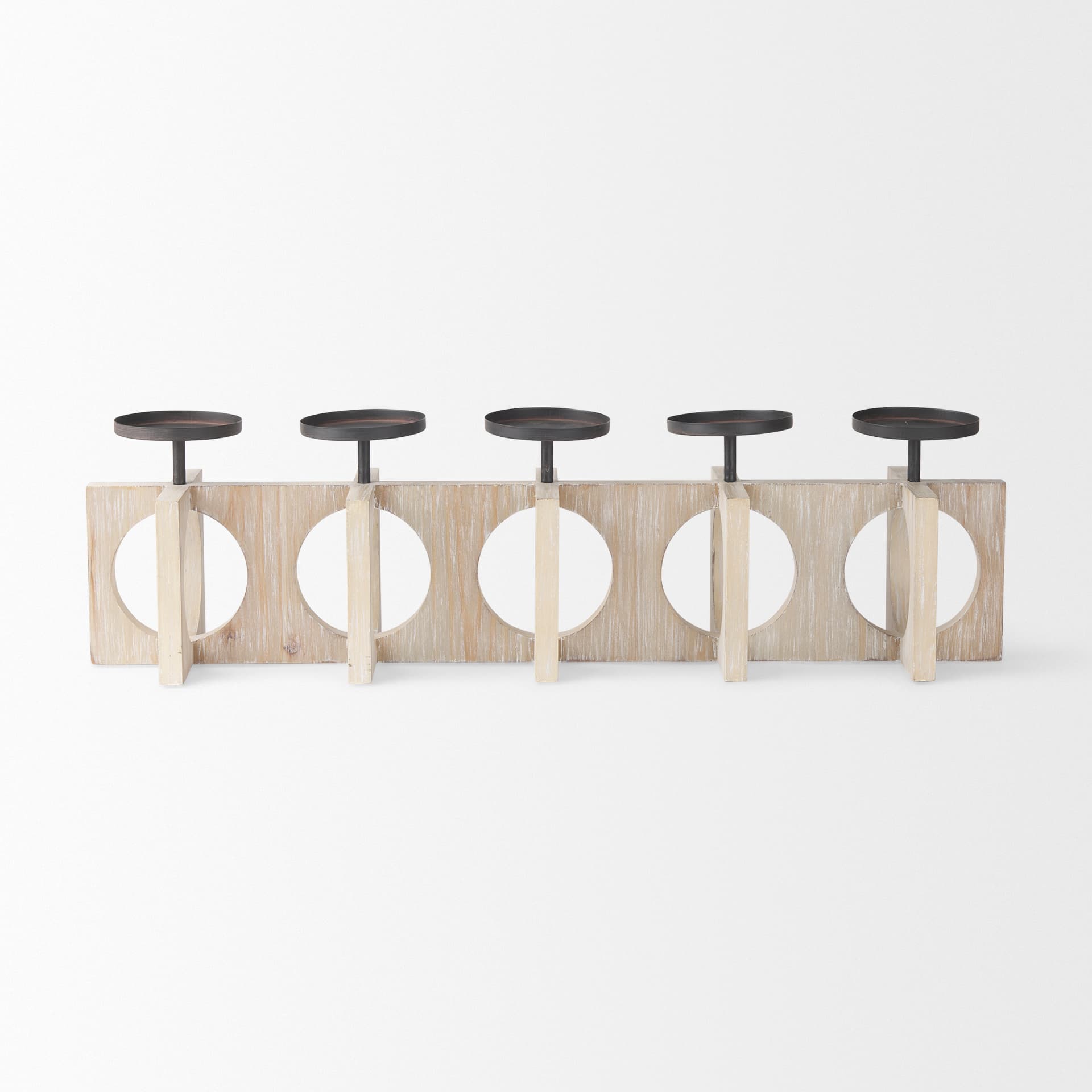 Cambie 29.0L x 6.0W x 9.0H Natural Wood W/Black Metal Candle Holders — product photograph