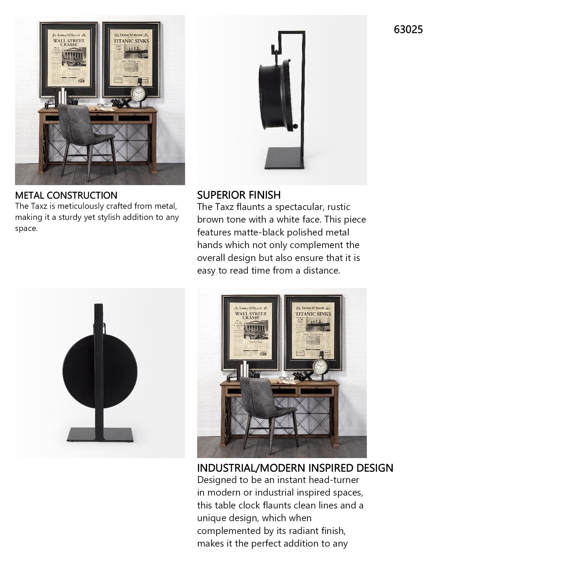 Taxz Metallic Brown Metal Hanging Table Clock — in a styled room