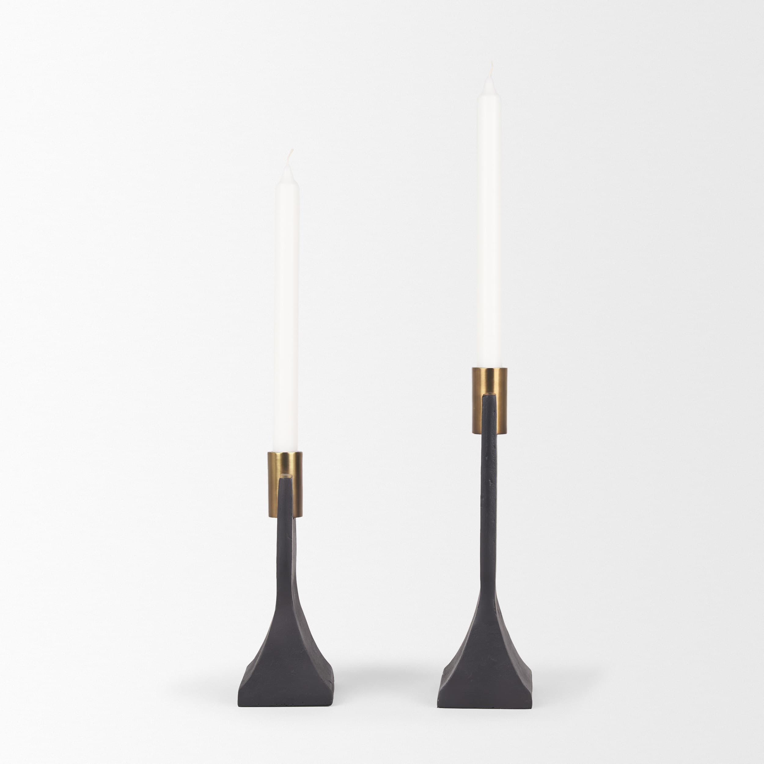 Polli Matte Black w/ Brushed Gold Metal Taper Candleholders (Set of 2) — product photograph