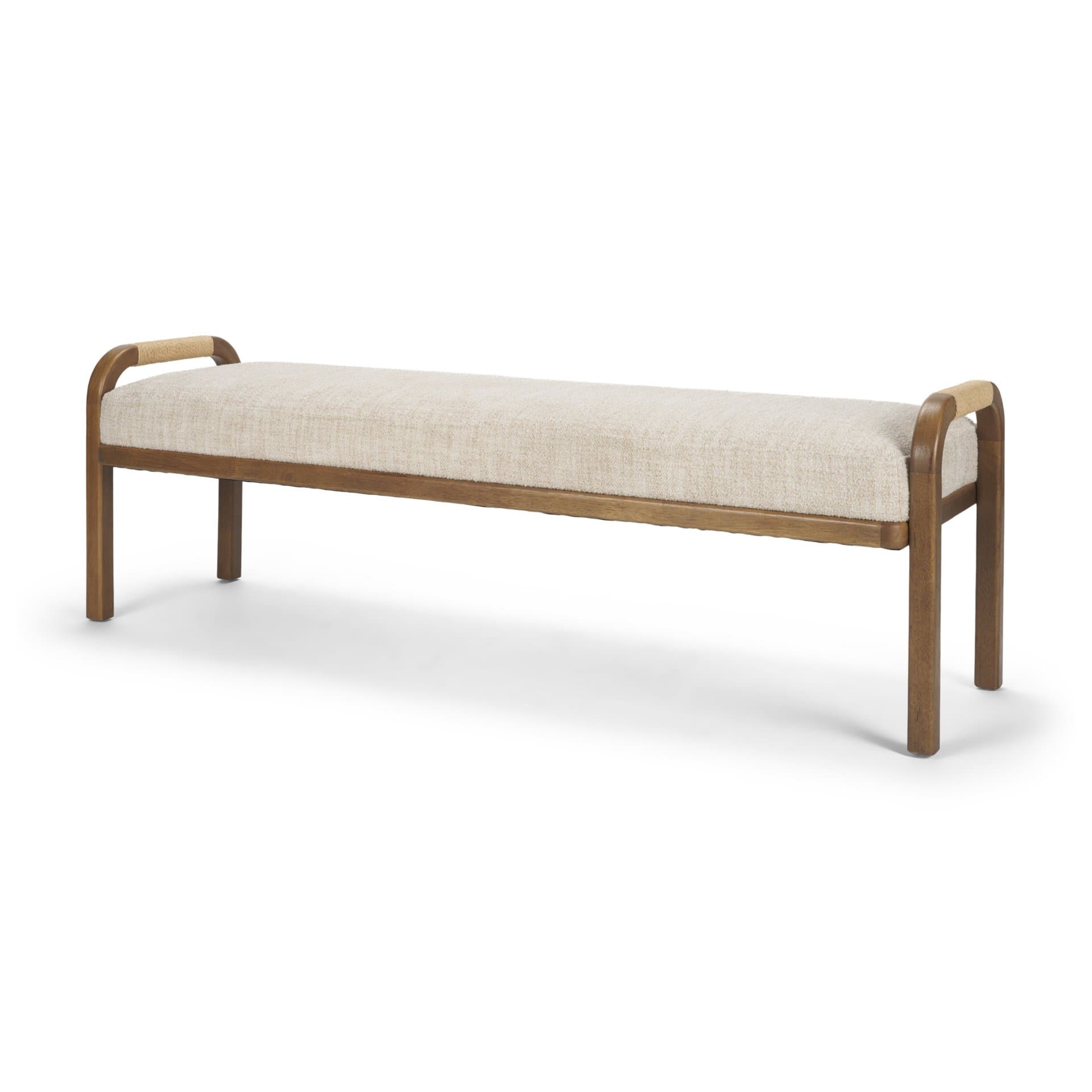Freya Upholstered Bench | Oatmeal Fabric | Brown Wood Frame — product photograph