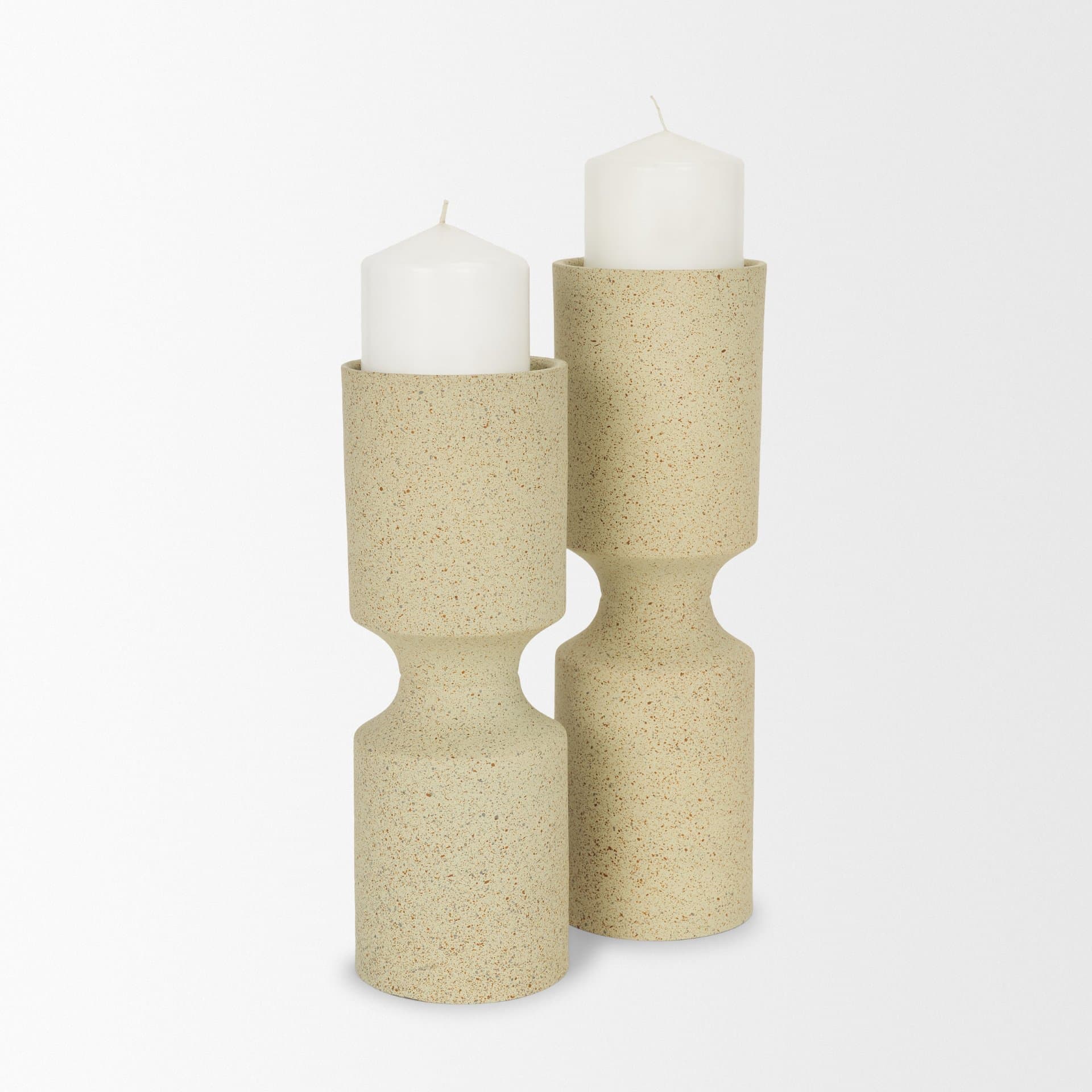 Akira Large Textured Beige Metal Pillar Candle Holder — product photograph
