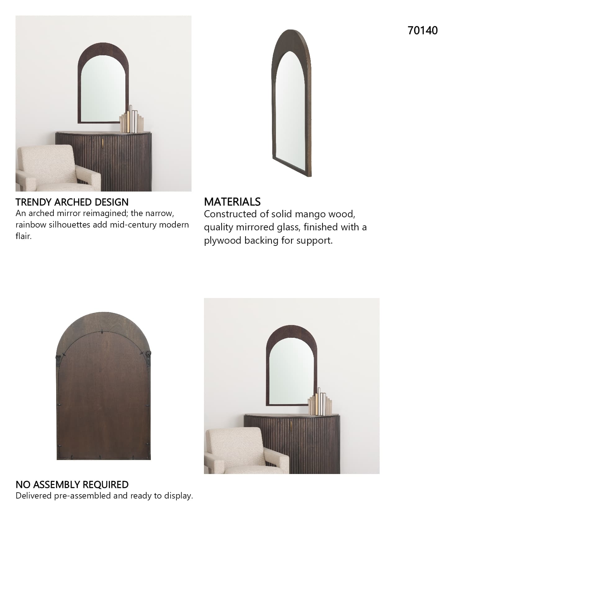 Celeste Dark Brown Wood Arched Mirror — in a styled room