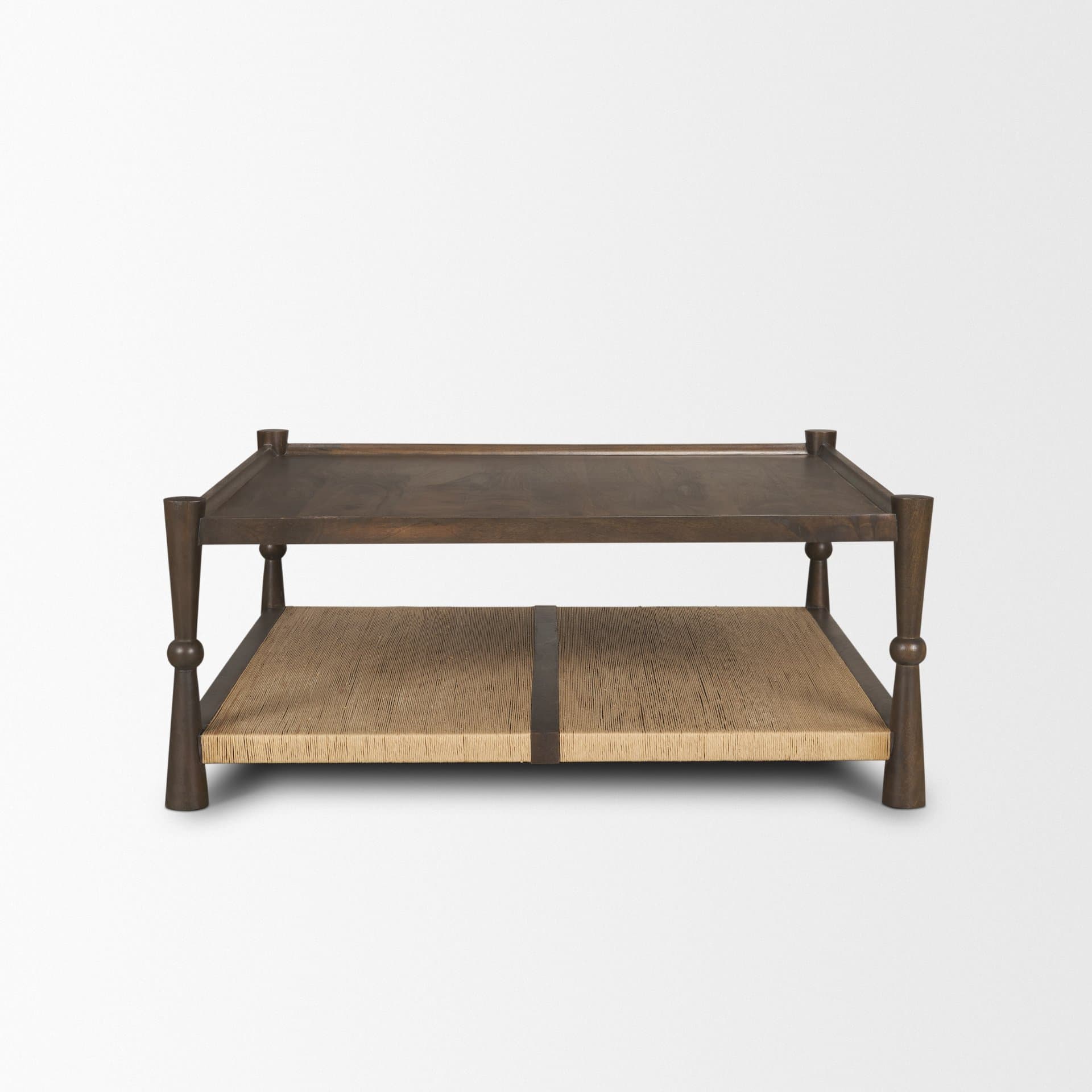 Bondi 42" Dark Brown Wood w/ Paper Rope Shelf Square Coffee Table — product photograph