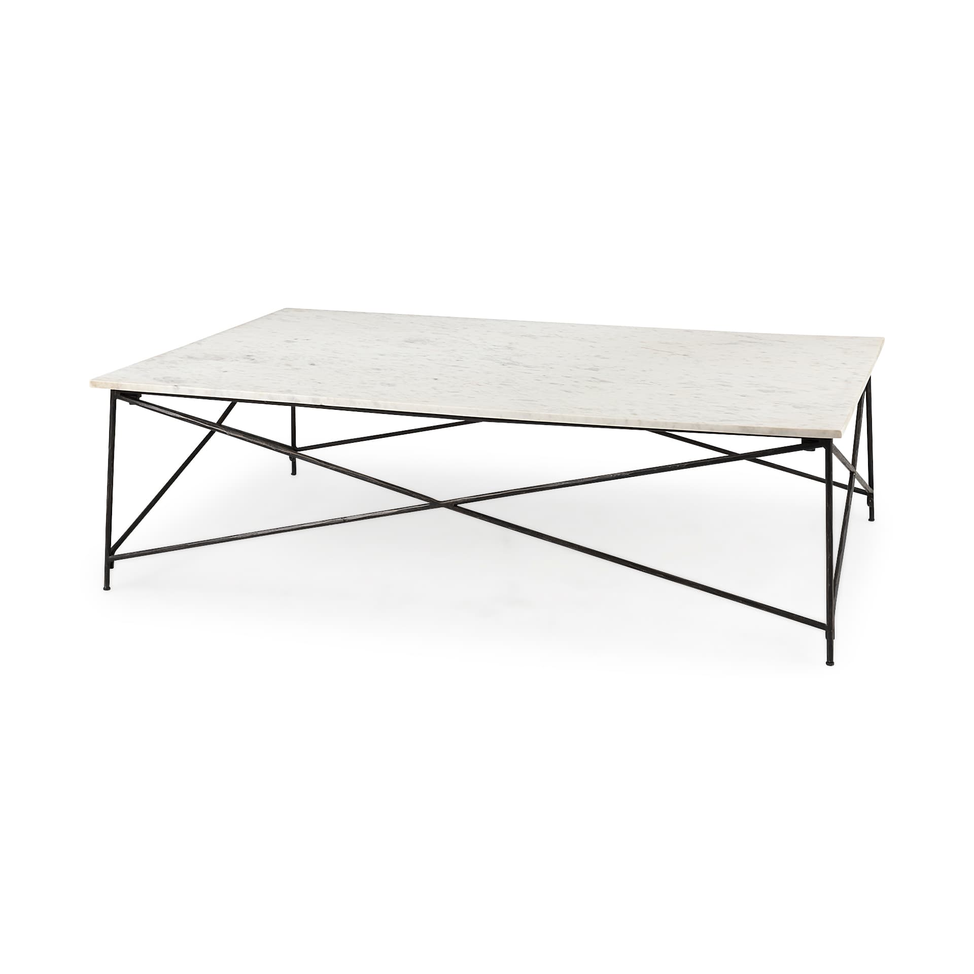 Lorlei I 53.0 X 35.0 X 15.5 White Marble Top W/ X-Shaped Gray Iron Base Coffee Table — product photograph