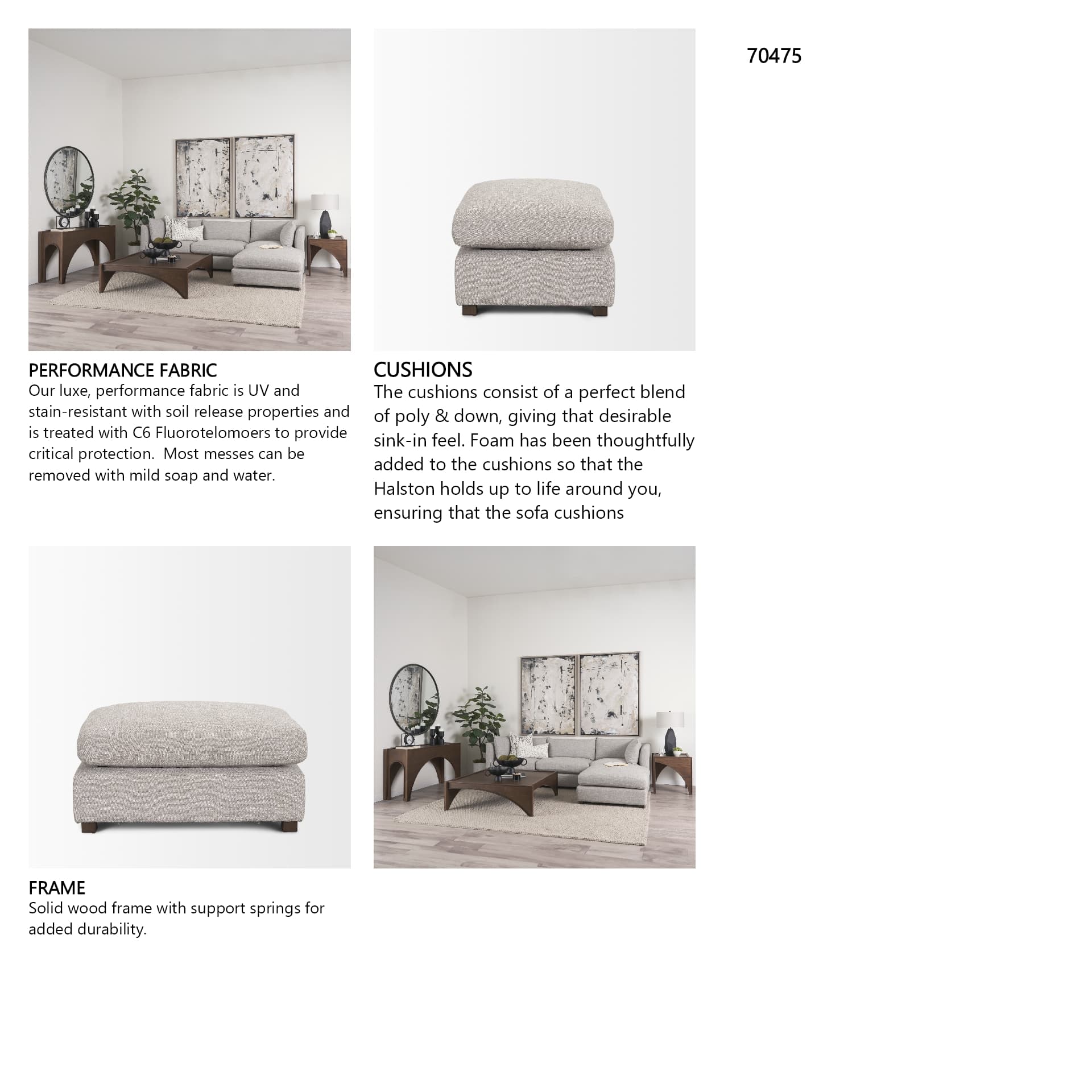 Halston Small Ottoman Light Gray Performance Fabric — in a styled room