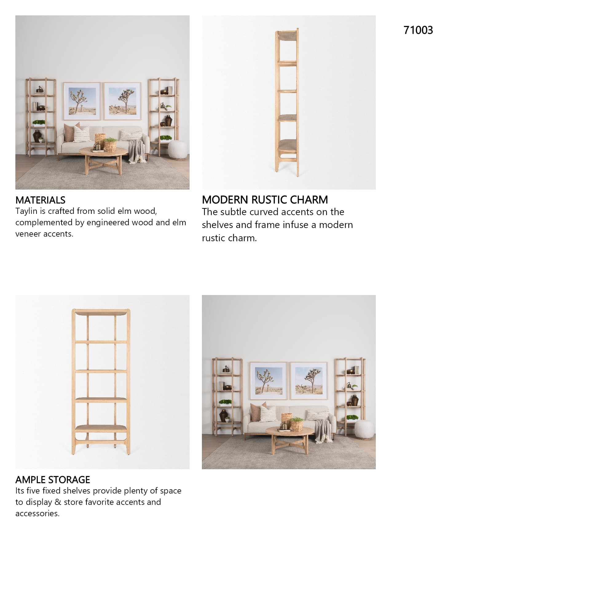 Taylin Light Brown Solid Wood Open Bookshelf — in a styled room