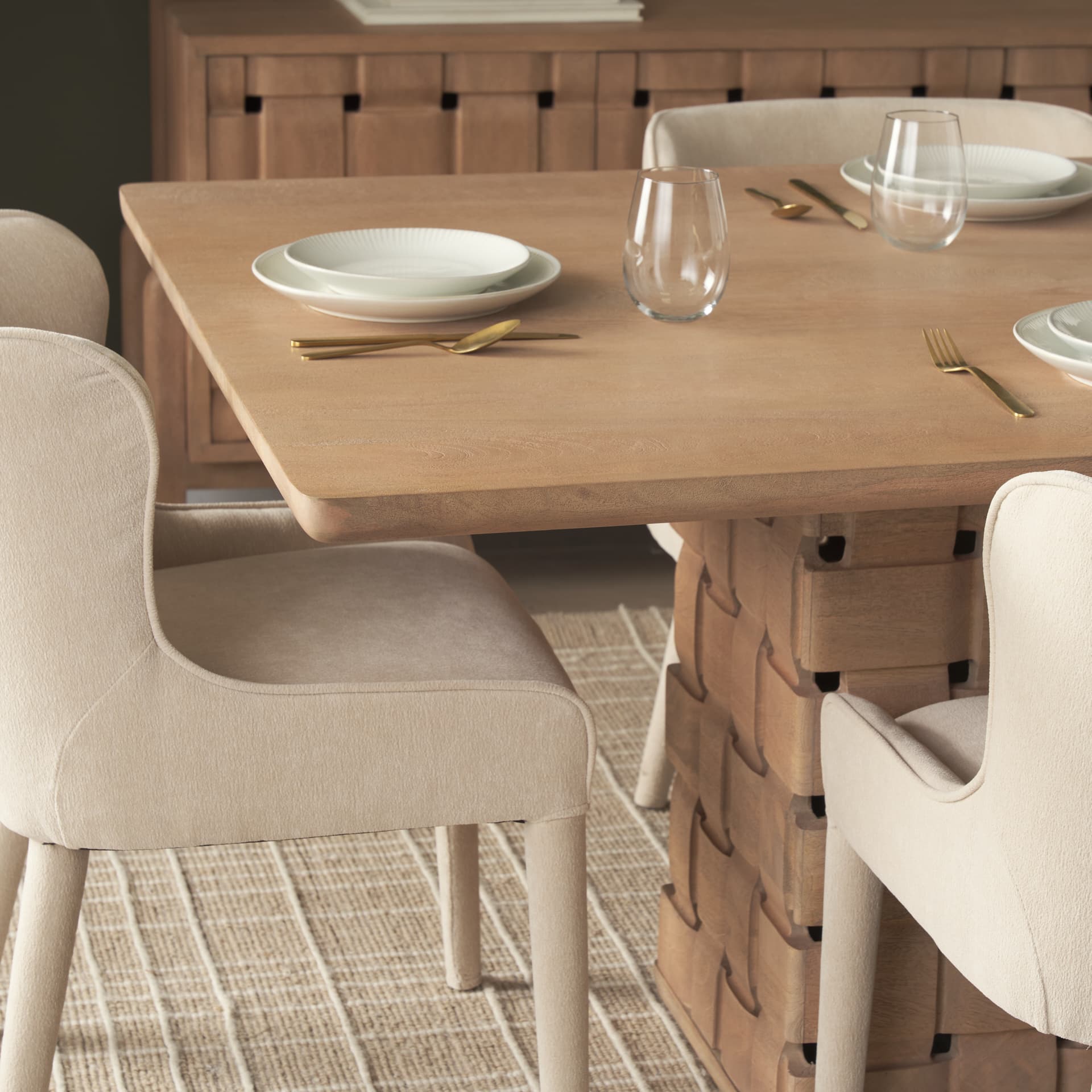 Trellyn 99"L x 44"W Rectangular Dining Table | Modern | Light Brown Wood | Seats 8 — product photograph