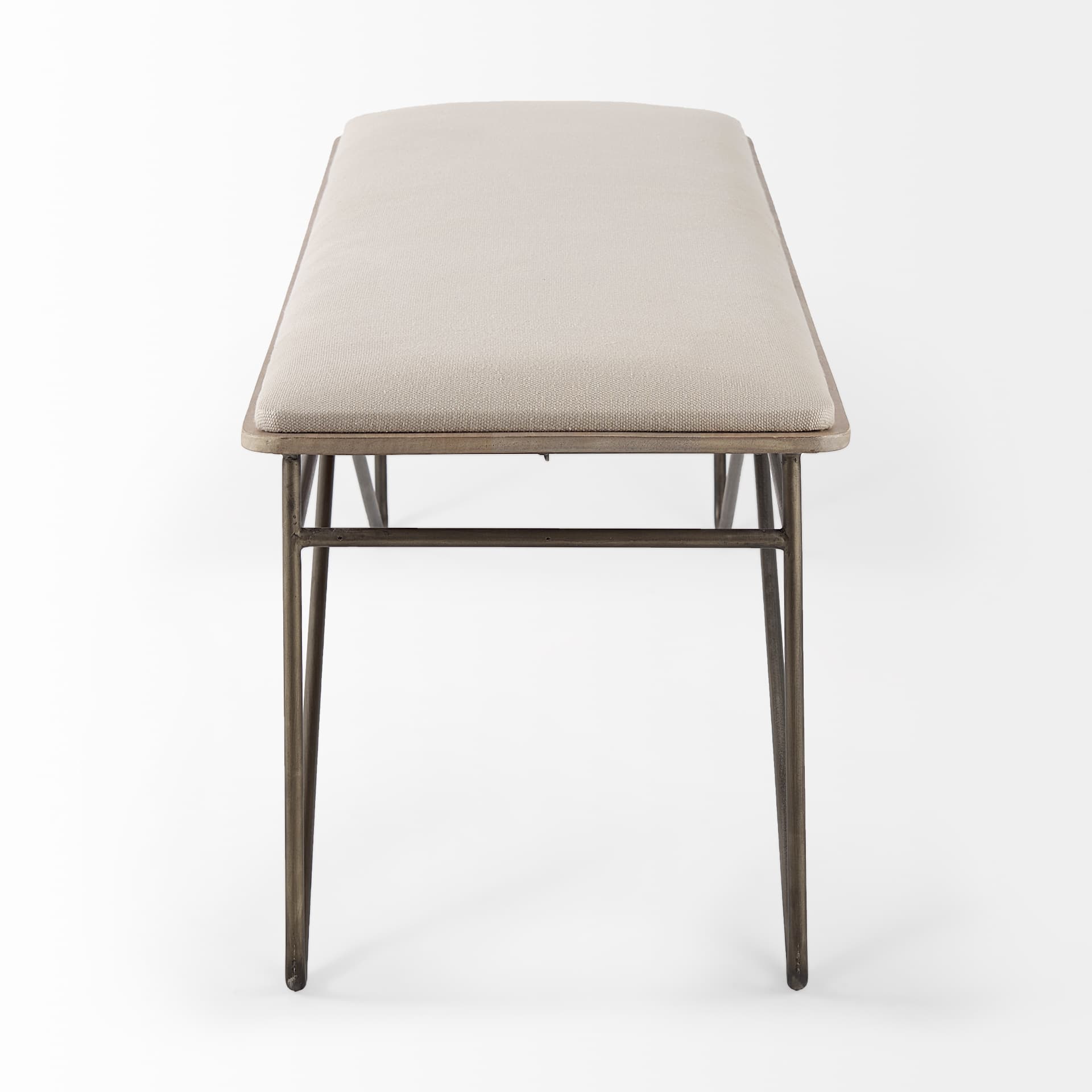 Camille 55.5L x 16.0W x 17.0H Cream Fabric Seat W/ Metal Frame Bench — product photograph