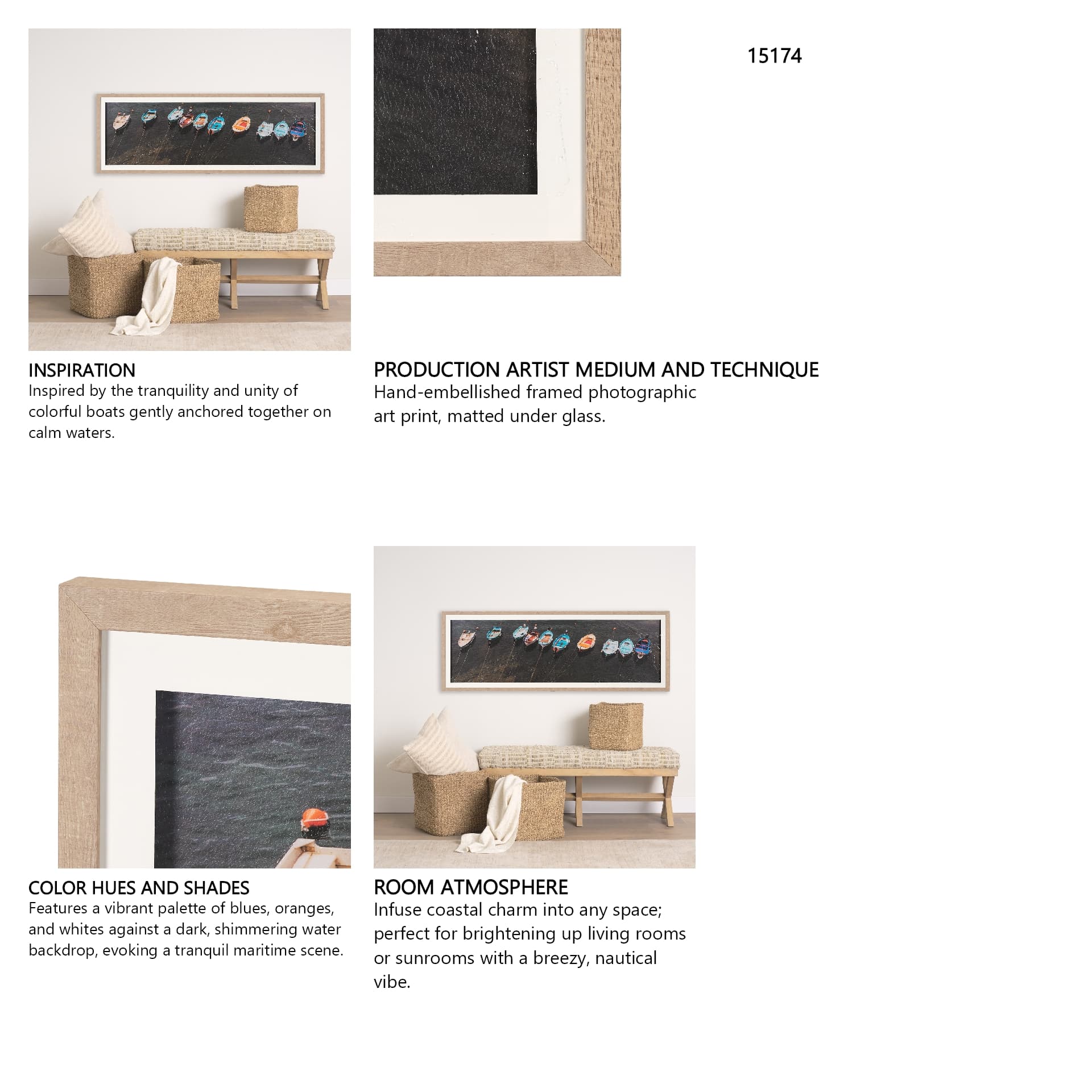 Neatly Moored by Mercana Studio a Hand Embellished Textured Framed Photo Art Print Matted under Glas — in a styled room
