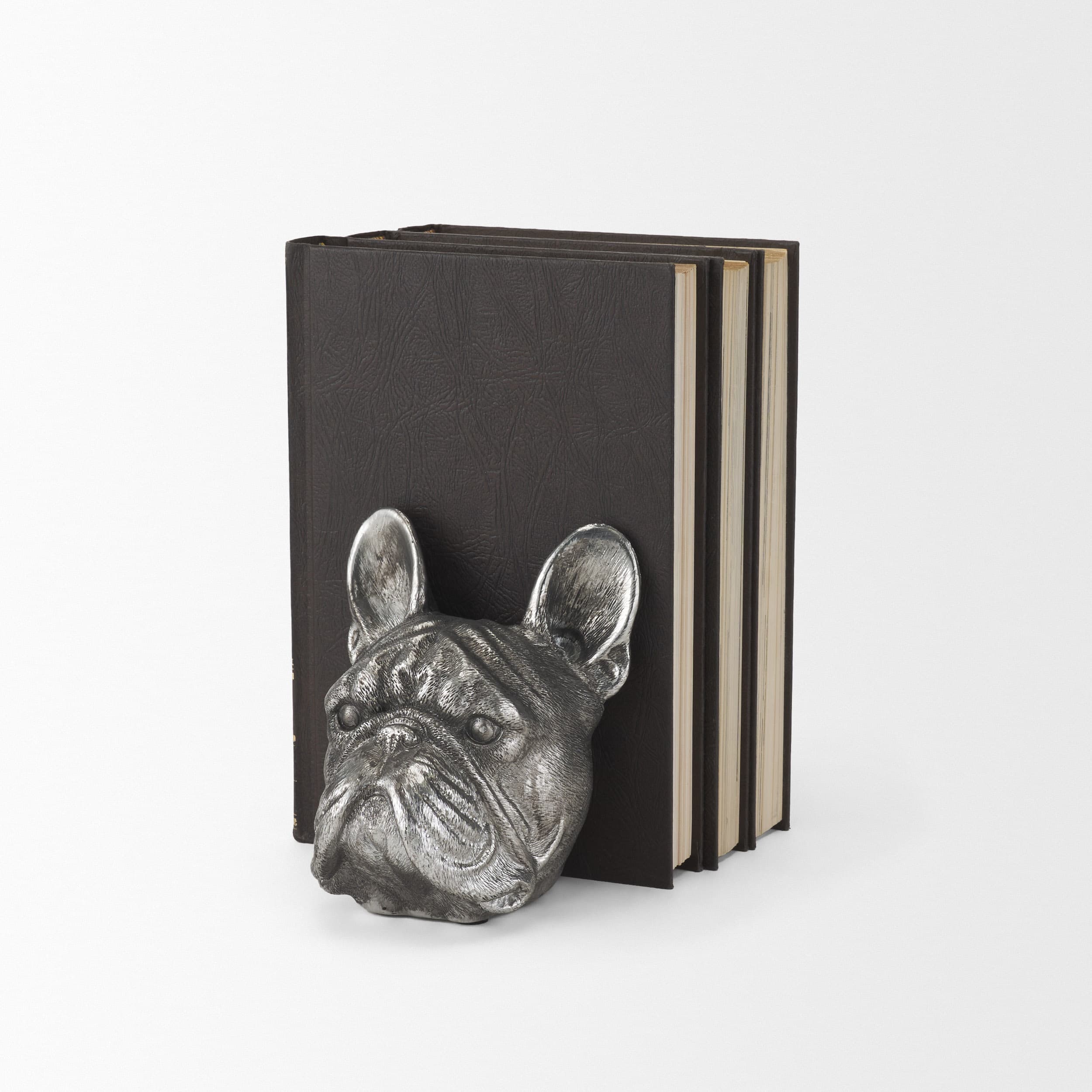 Bruno (Set of 2) 5L x 5W Silver American Bulldog Bookends — product photograph