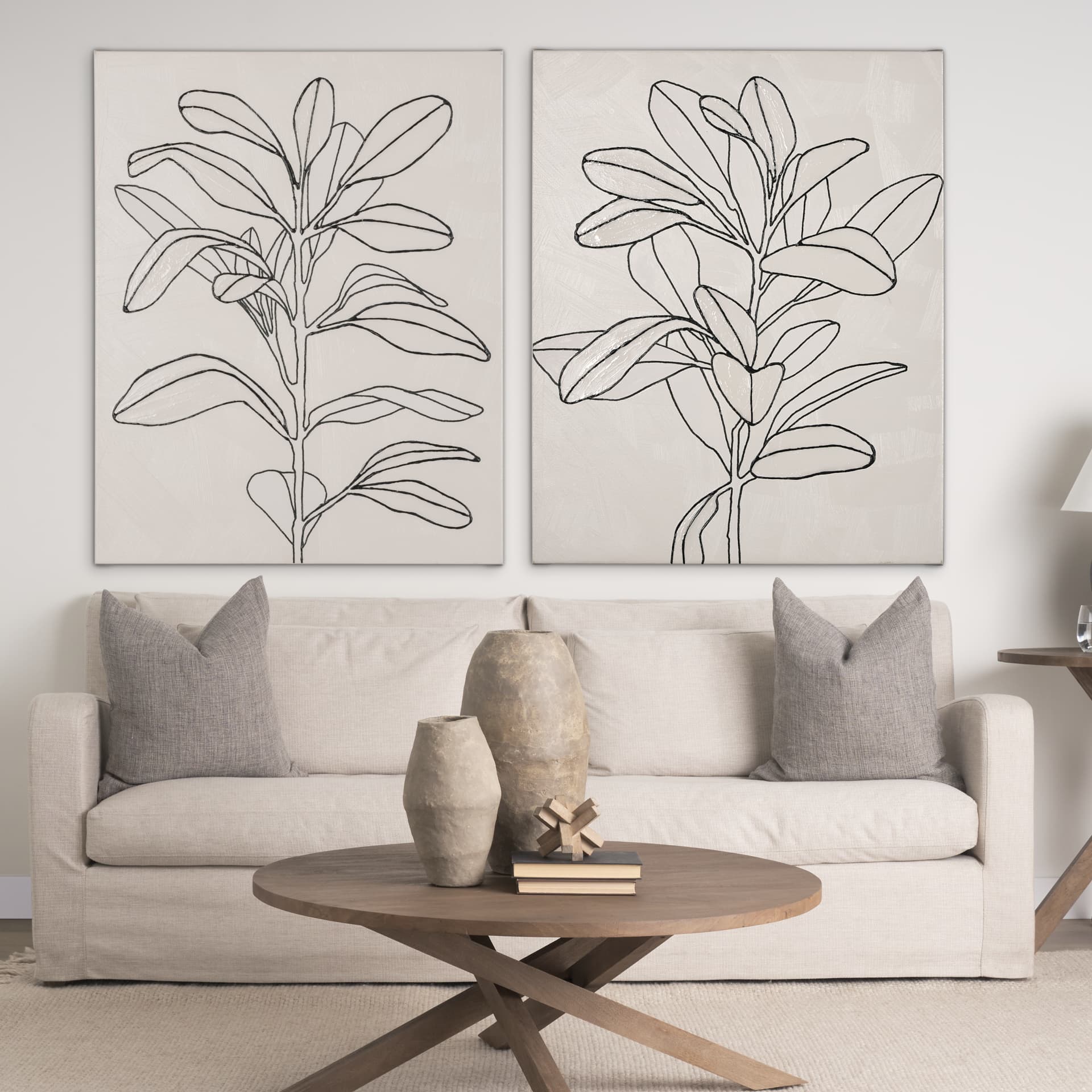 Olive Branch Countour I by Emma Scarvey a Hand Embellished Textured Canvas — in a styled room