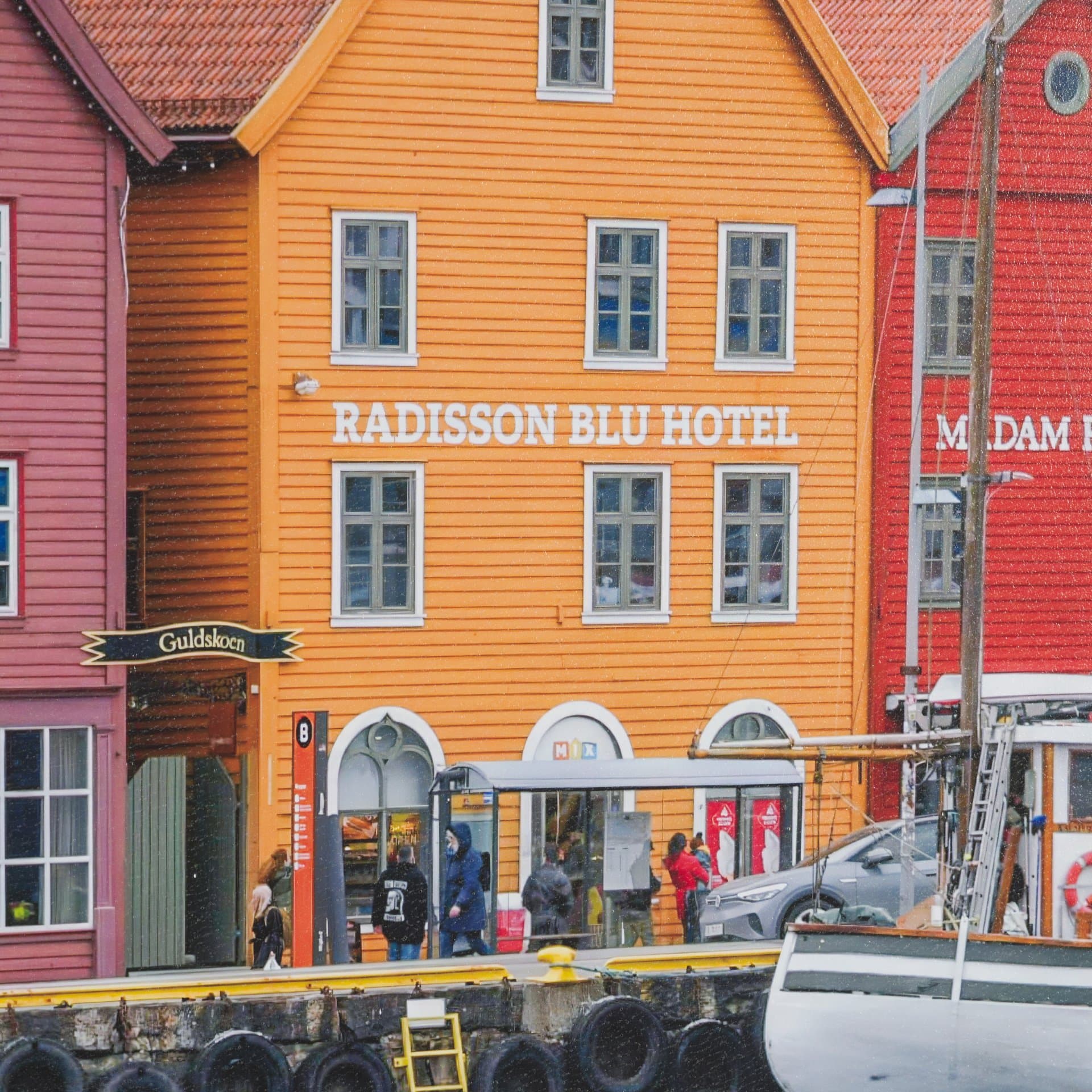 Waterfront in Bergen, Norway by Richard Silver Textured Framed Photo Print Matted under Glass — product photograph