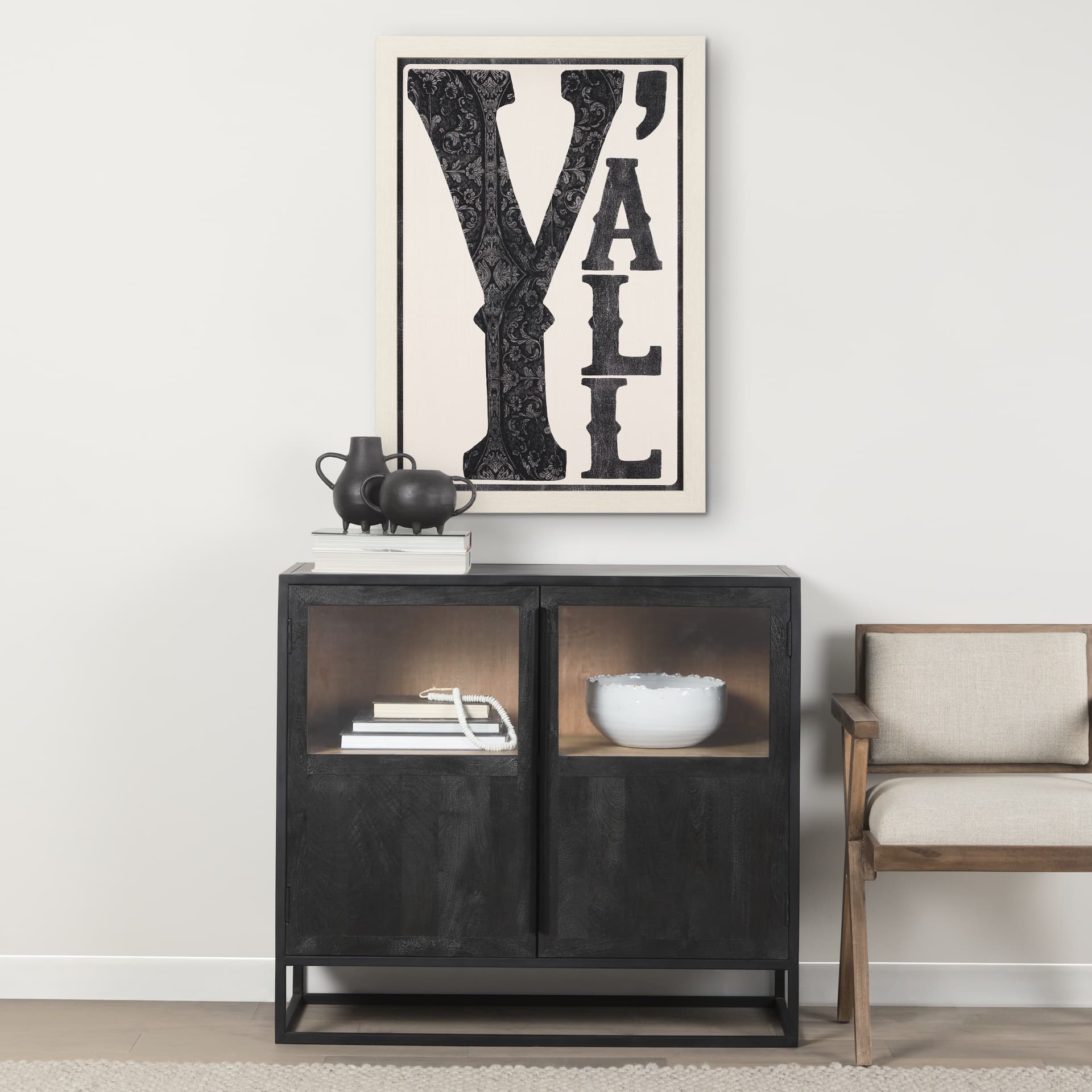 Cowboy Culture - Y'all by Mercana Studio a Hand Embelished Textured Framed Art Print — in a styled room