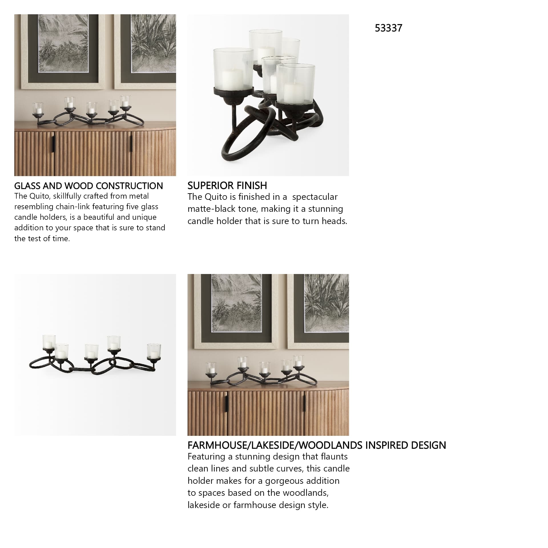 Quito Black Metal Chain-Link Five Candle Table Candle Holder — in a styled room