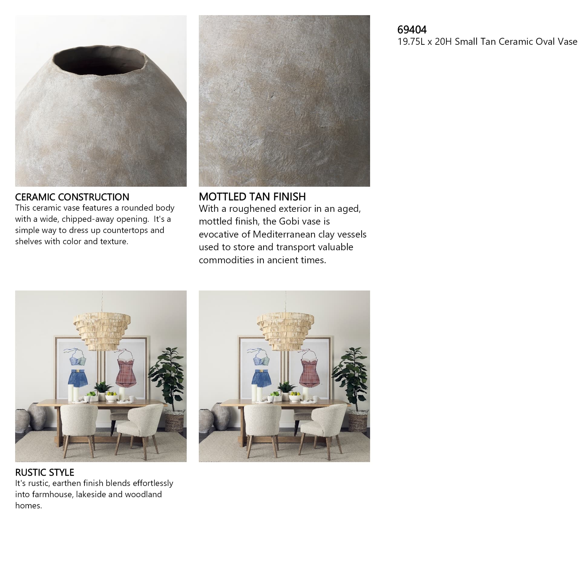 Gobi 19.75L x 20H Small Tan Ceramic Oval Vase — in a styled room