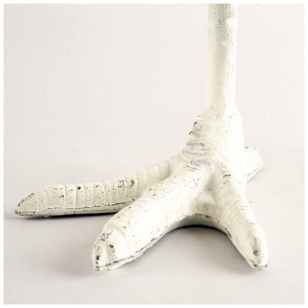 Daffy II Tall White Cast Iron Chicken Foot Table Candle Holder — product photograph