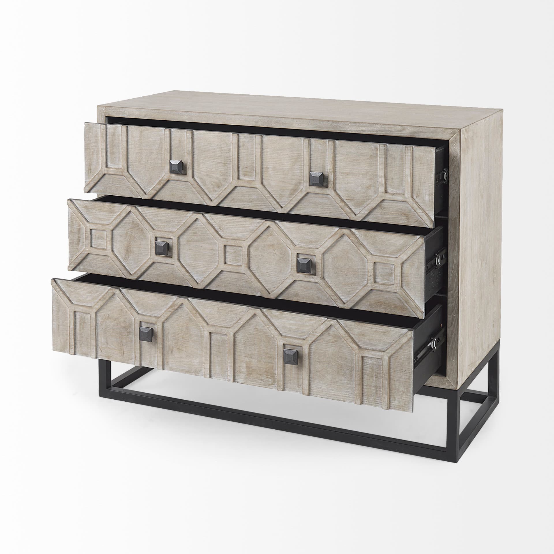 Genevieve I 39L x 16W Light Brown Fir Veneer 3 Drawer Accent Cabinet — product photograph