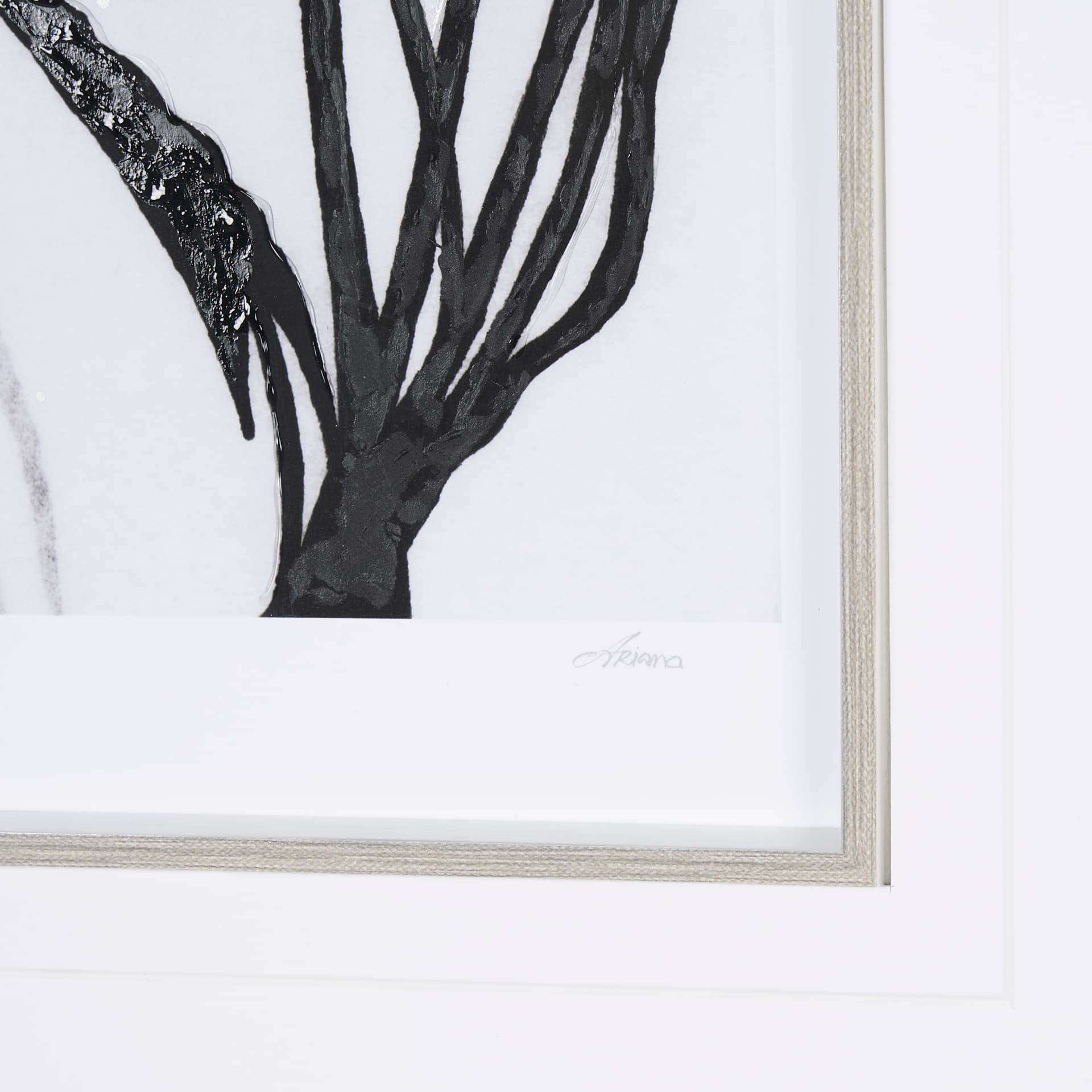 Floral Silhouette III by Mercana Studio Hand Embellished Textured Framed Art Print Matted under Glas — product photograph