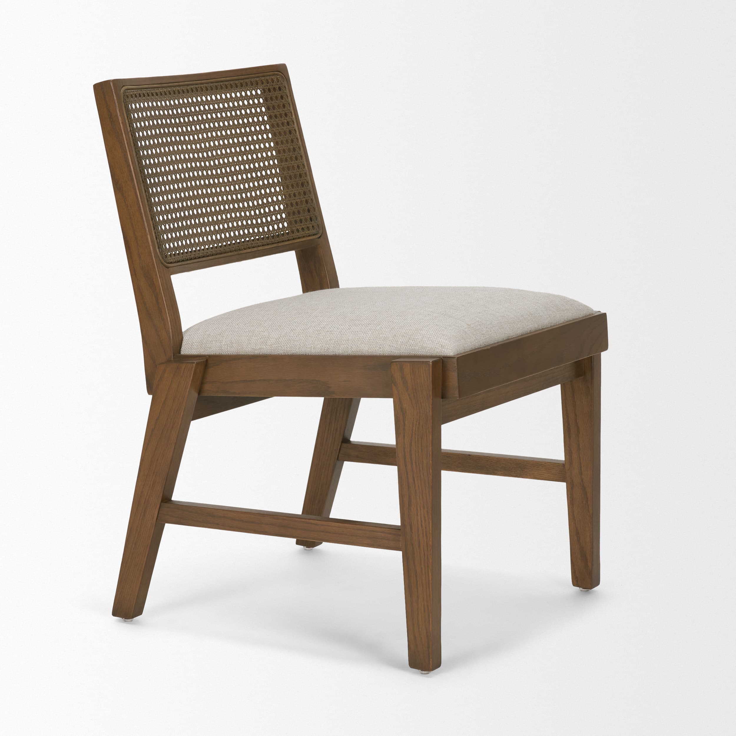 Reid Cane Back Dining Side Chair | Cream Fabric w/ Brown Wood — product photograph