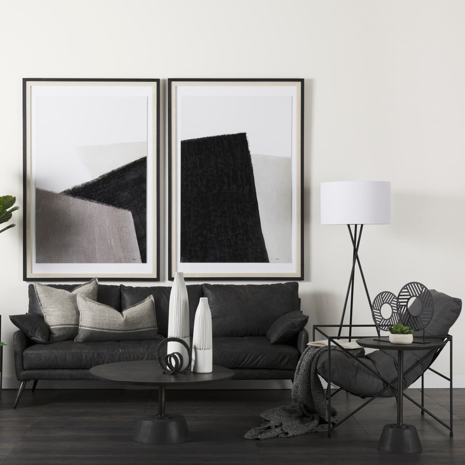 Leonidas 28.5L x 29.5W x 34.0H Black Faux Leather Seat W/ Black Metal Frame Accent Chair — product photograph