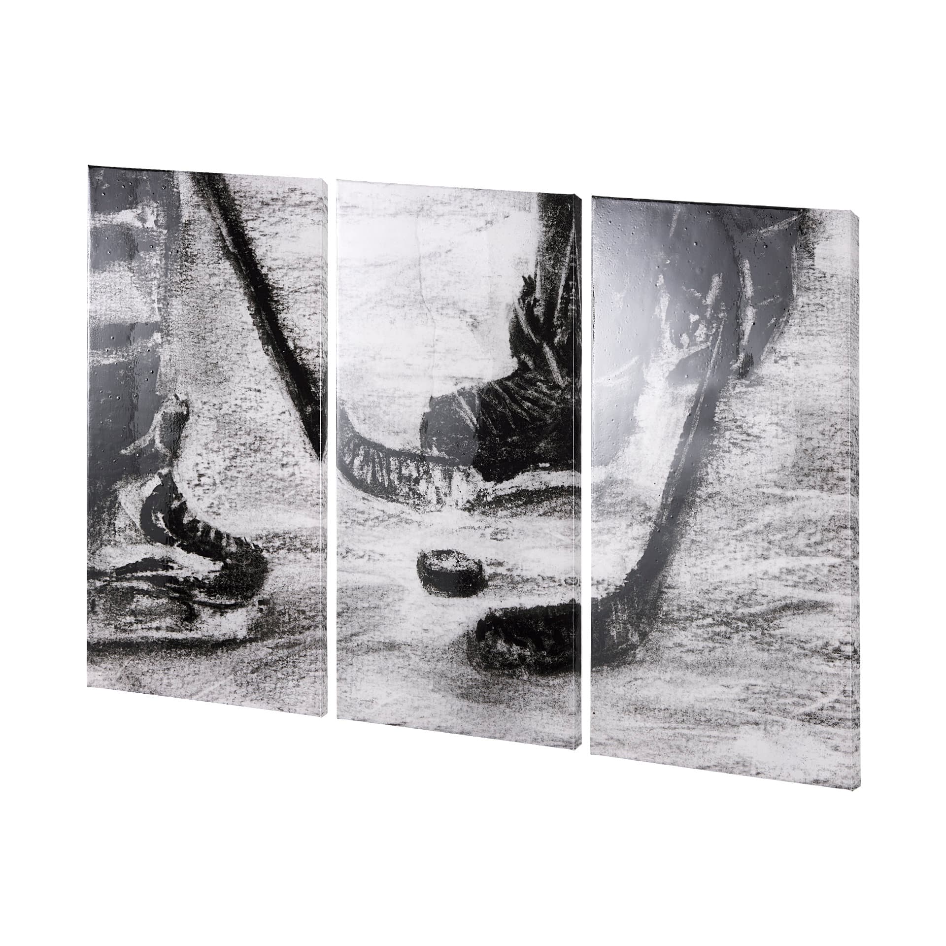 Sports Collection Hockey-L 3 Piece Triptych by Mercana Studio a Hand Embellished Textured Canvas — product photograph