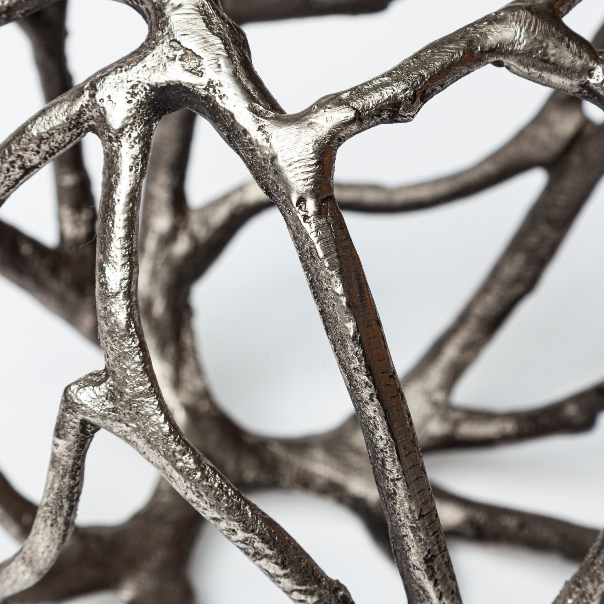 Sphaira I Small 5L x 5W Silver Cast Aluminum Decorative Tree Branch Orb — product photograph