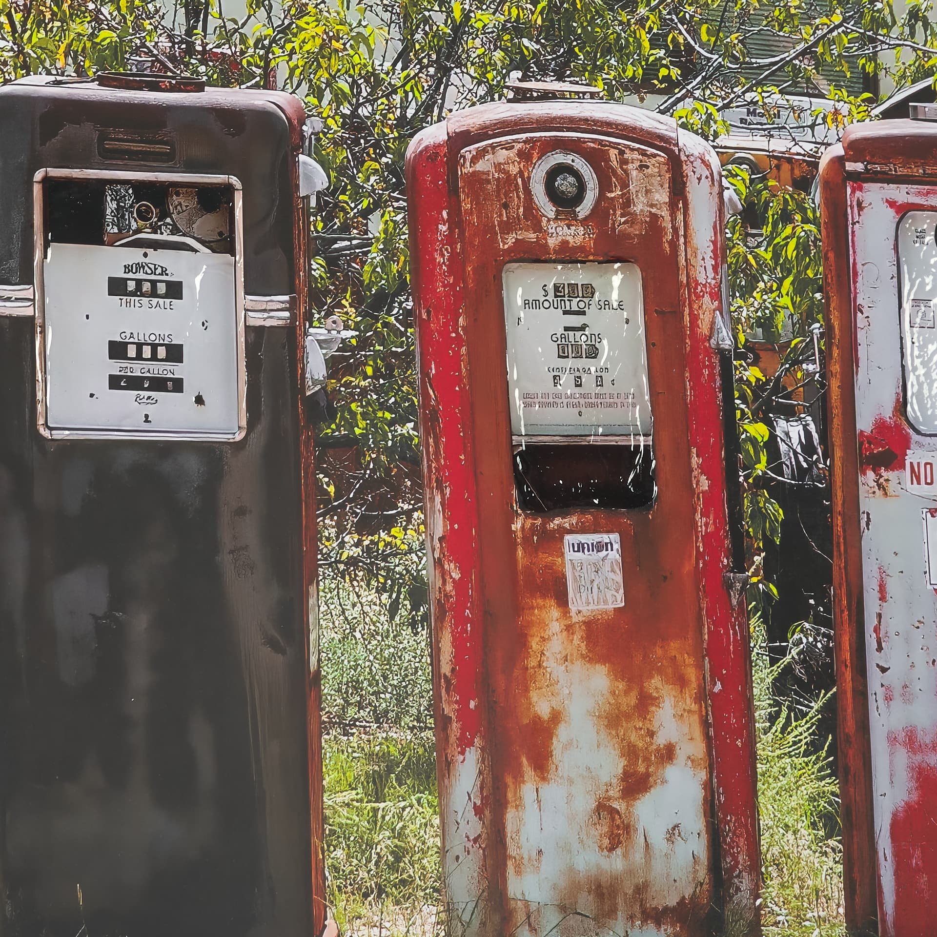 Gas Pumps by Richard Silver Hand Embelished Framed Art Print Matted under Glass — product photograph