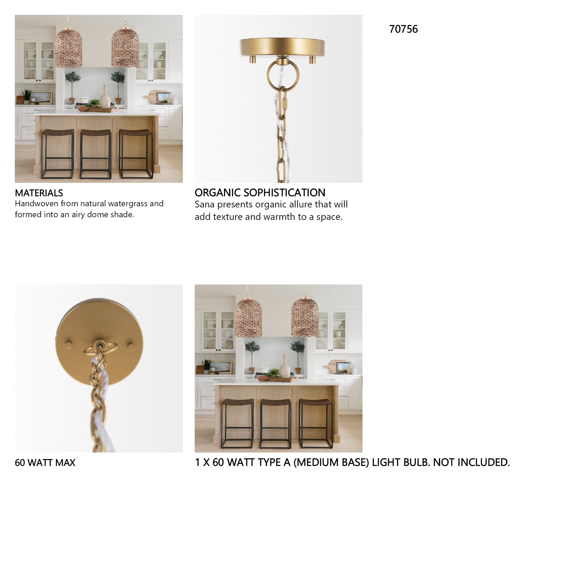 Sana Tall Watergrass Pendant Light — in a styled room