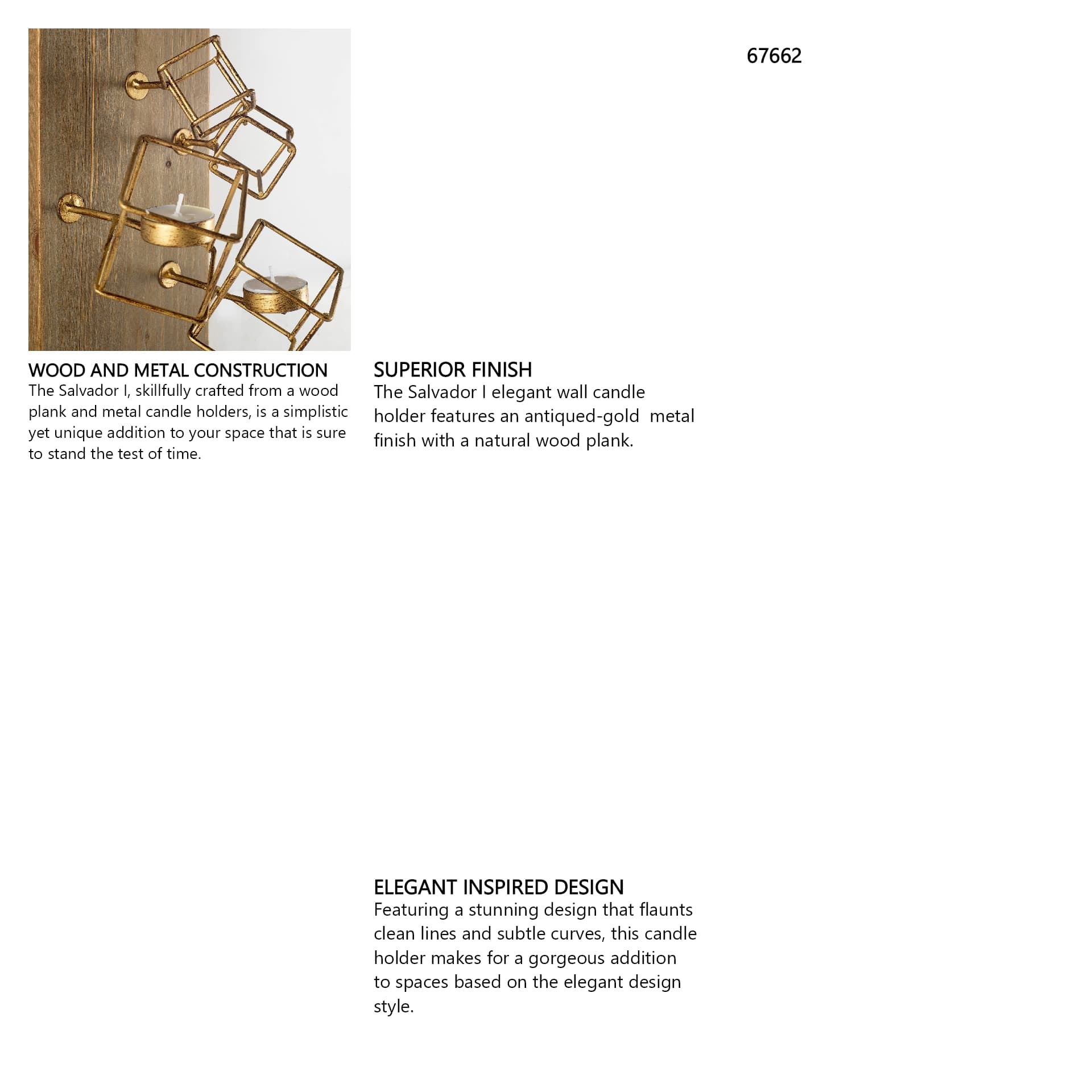 Salvador I 22H Wood Based Brass Metal Cube Wall Candle Holder — in a styled room
