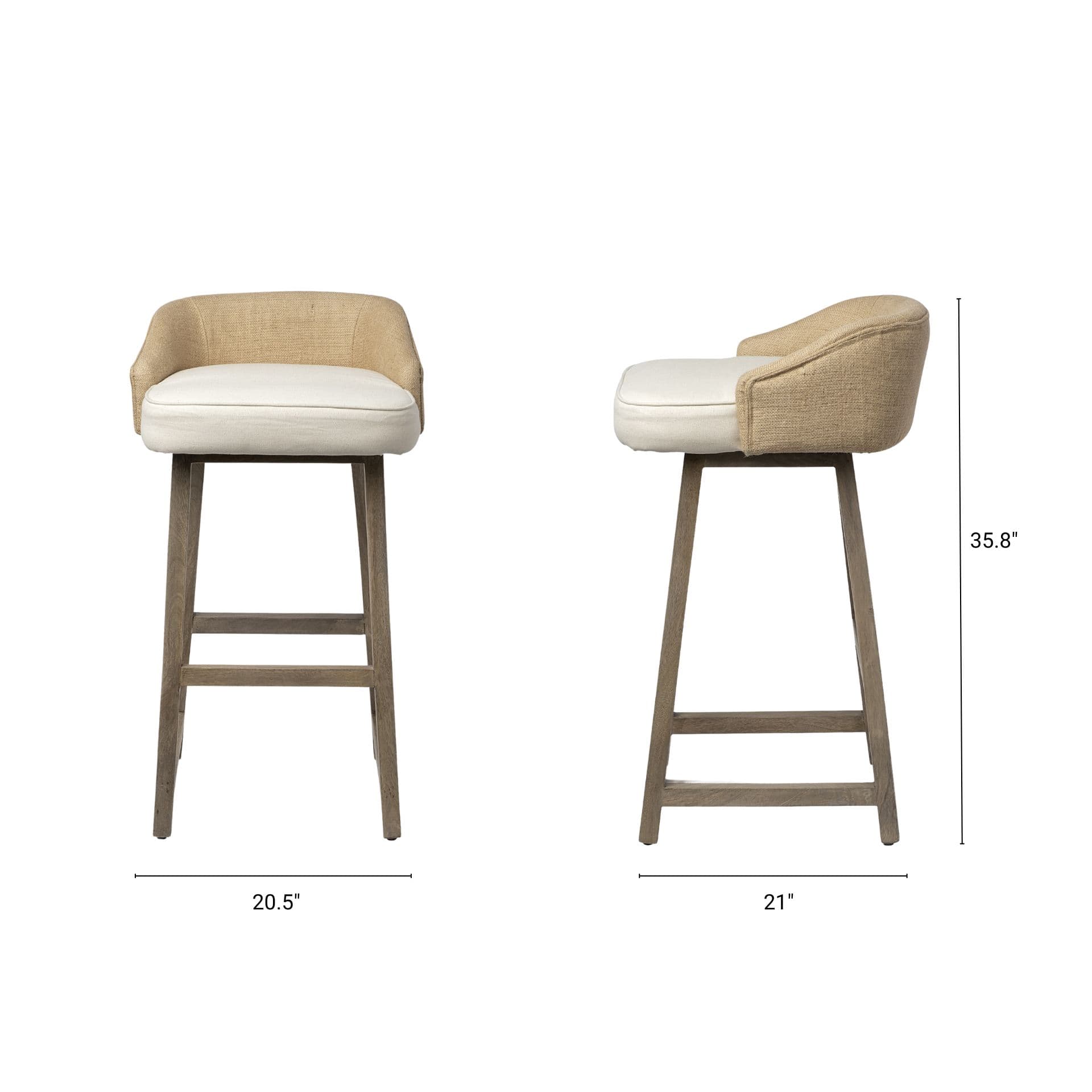 Monmouth Low Back 30in Seat Bar Stool | Cream Fabric w/ Brown Wood — product photograph