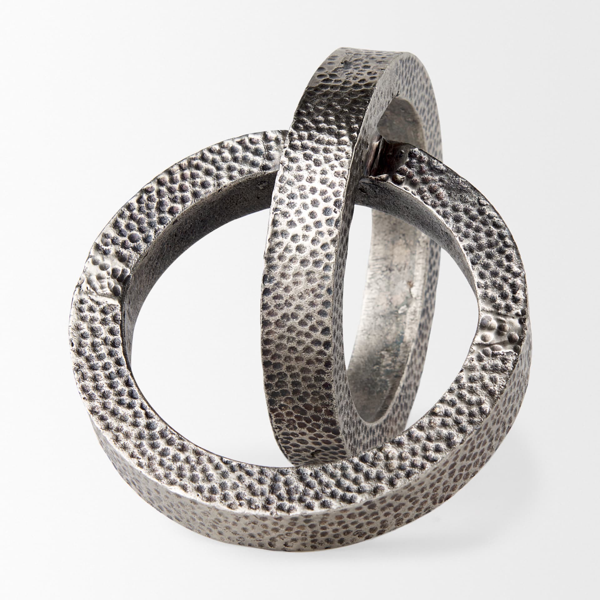 Rafiki Two Blackened Silver Hammered Finish Metal Conjoined Circles — product photograph