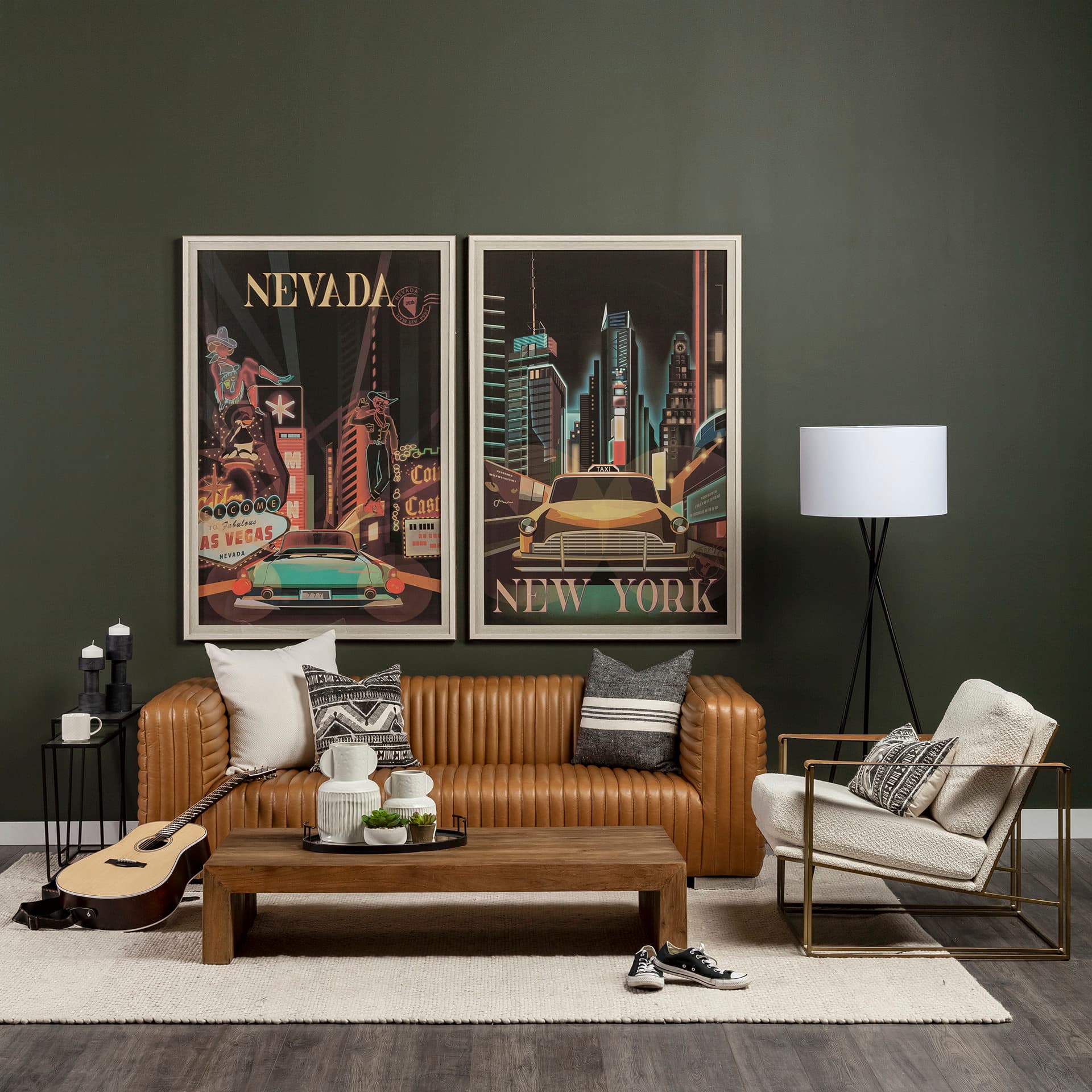 New York Go USA (XL) by Mercana Studio a Hand Embellished Decograph Framed Art Print under Glass — in a styled room